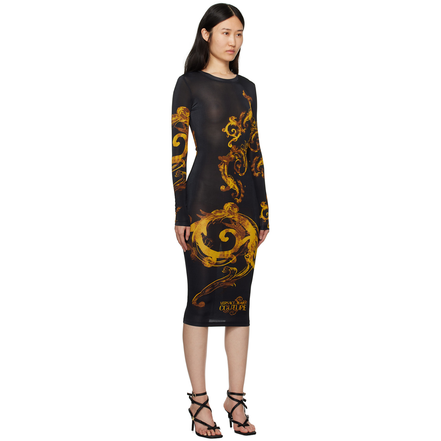  Versace Jeans Couture Black Printed Midi Dress 