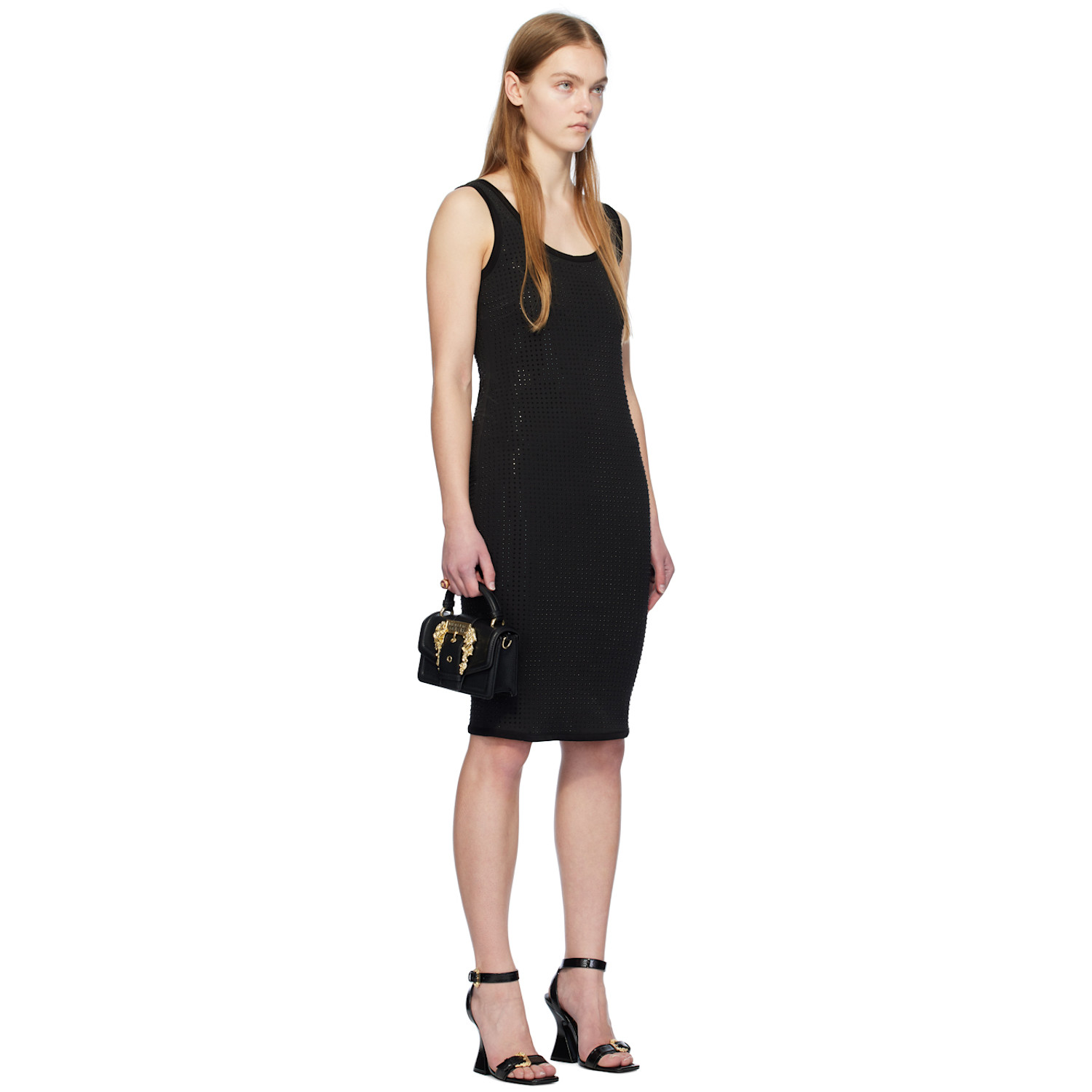  Versace Jeans Couture Black Crystal-cut Midi Dress 