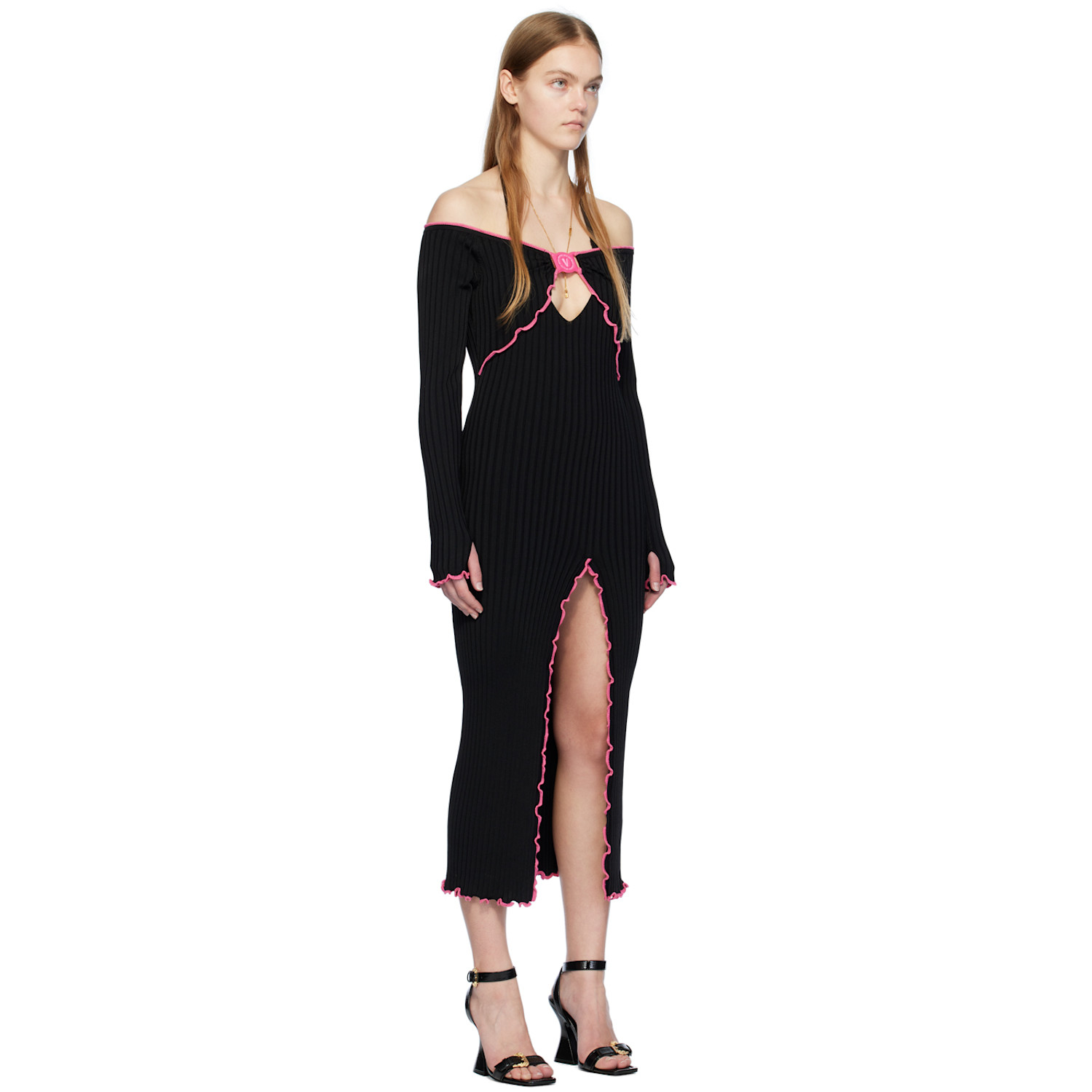  Versace Jeans Couture Black V-emblem Midi Dress 