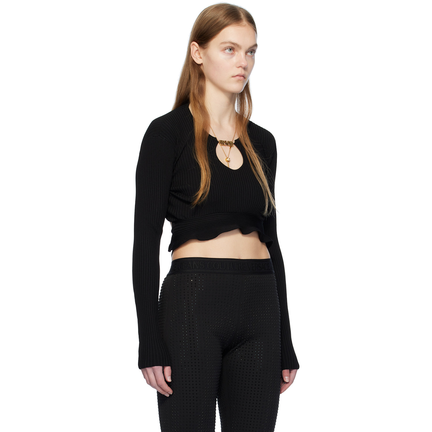  Versace Jeans Couture Black Ruffled Top 