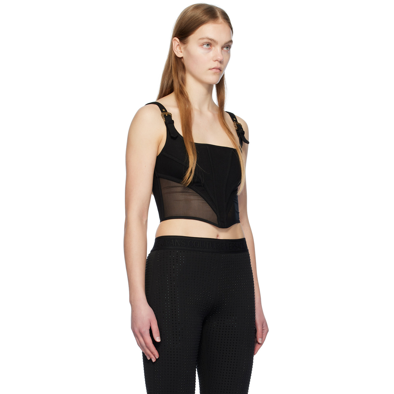  Versace Jeans Couture Black Baroque Buckle Top 
