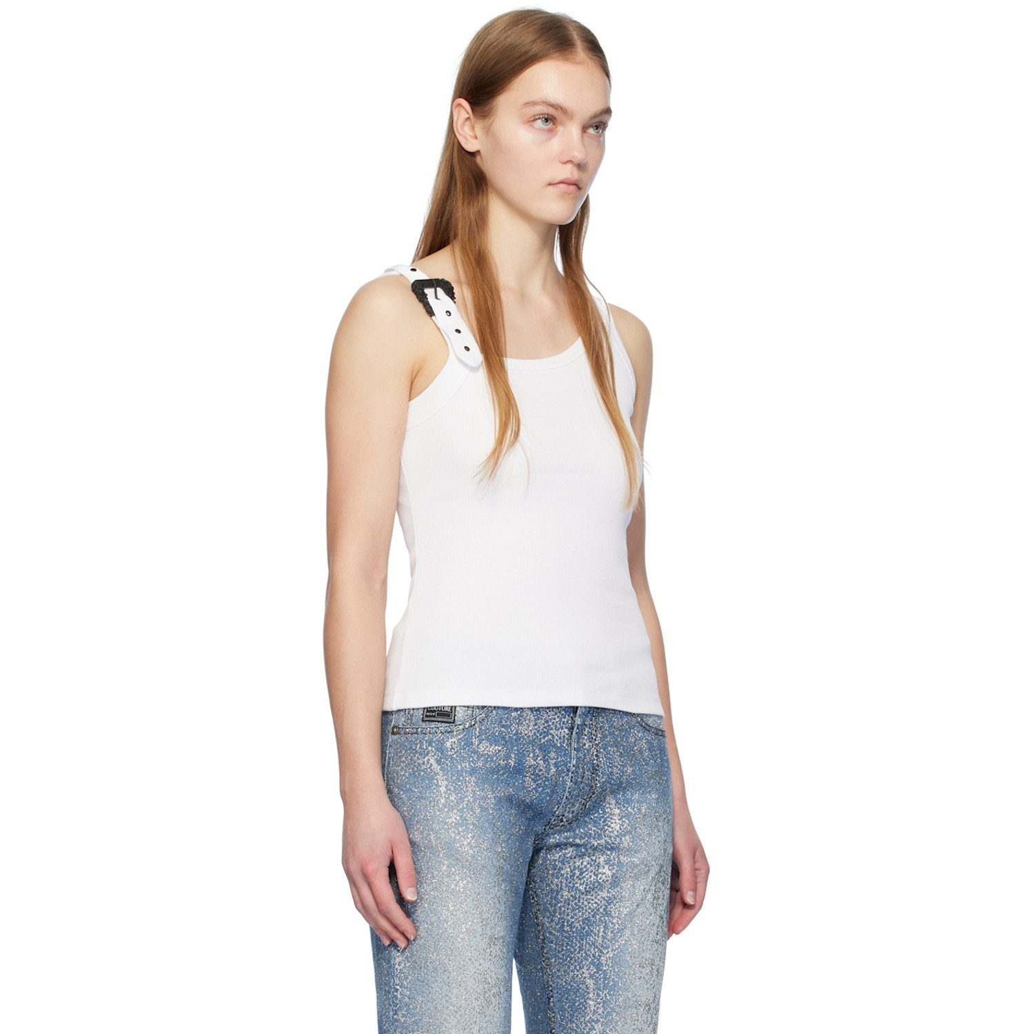  Versace Jeans Couture White Ribbed Tank Top 