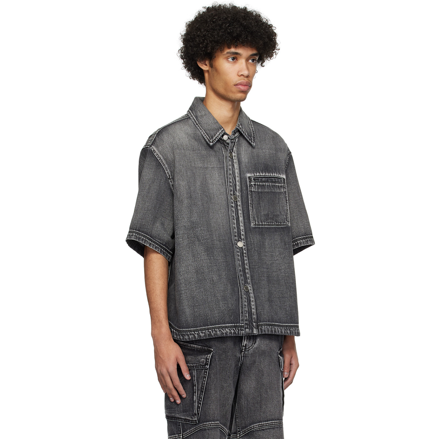  Solid Homme Black Hardware Denim Shirt 