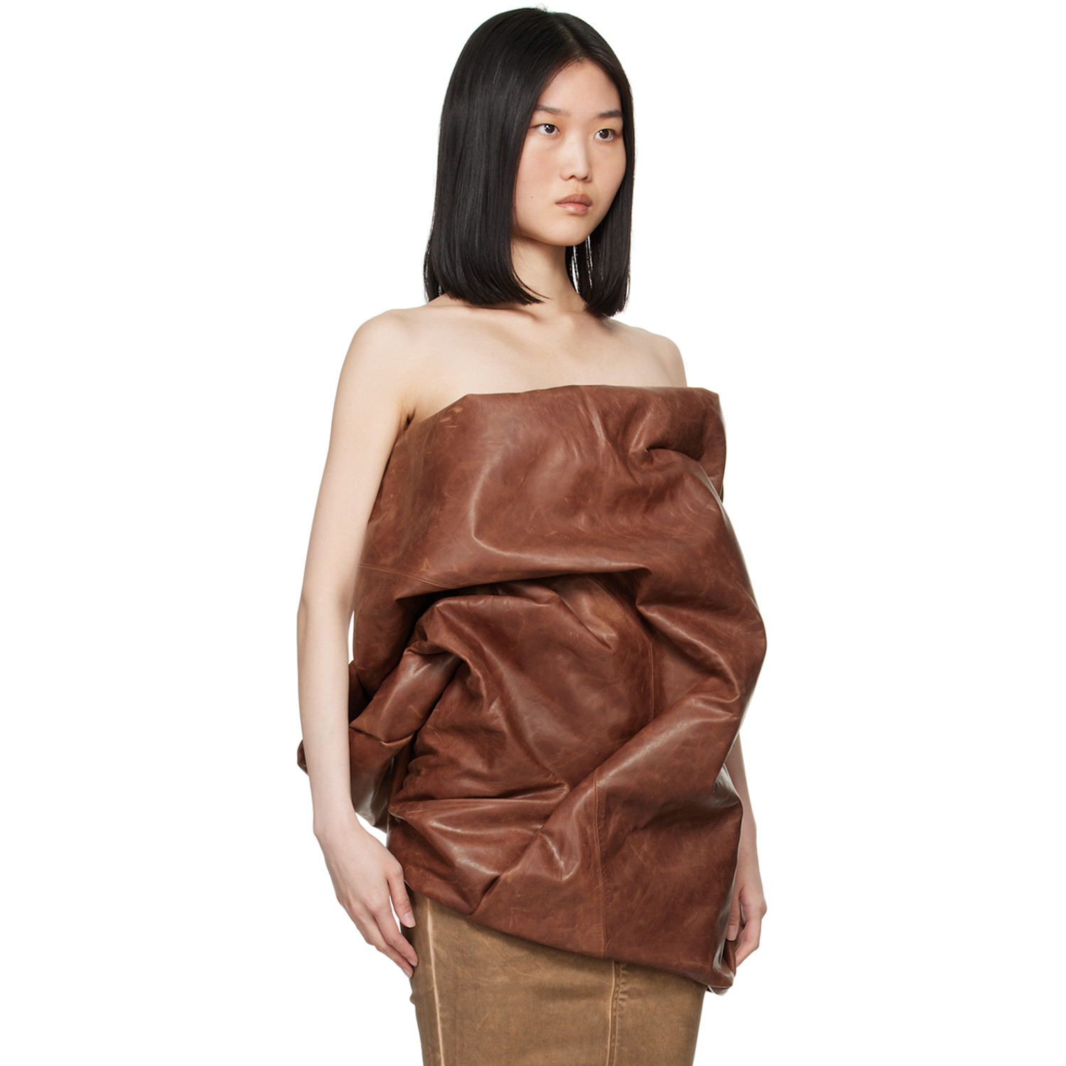  Rick Owens Brown Lido Hun Leather Camisole 