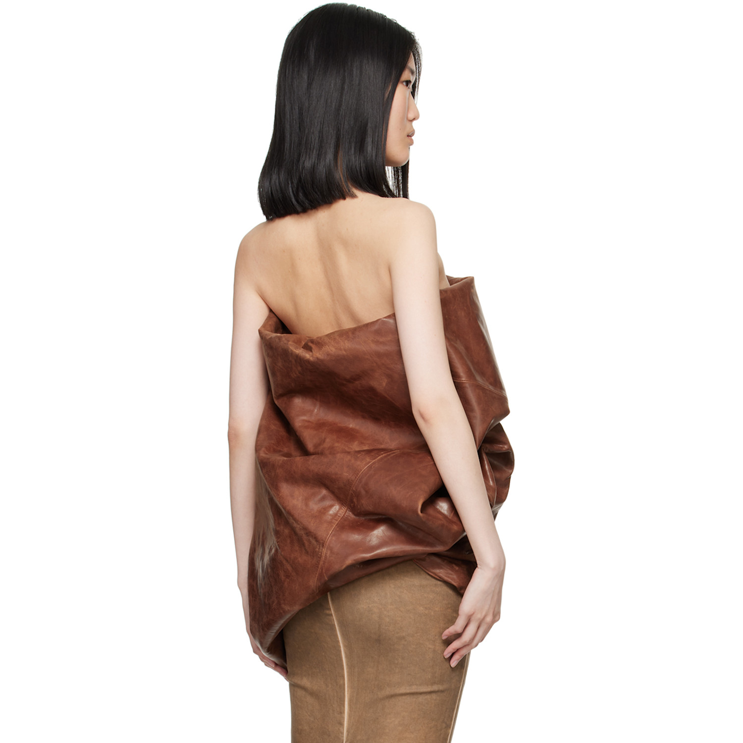  Rick Owens Brown Lido Hun Leather Camisole 