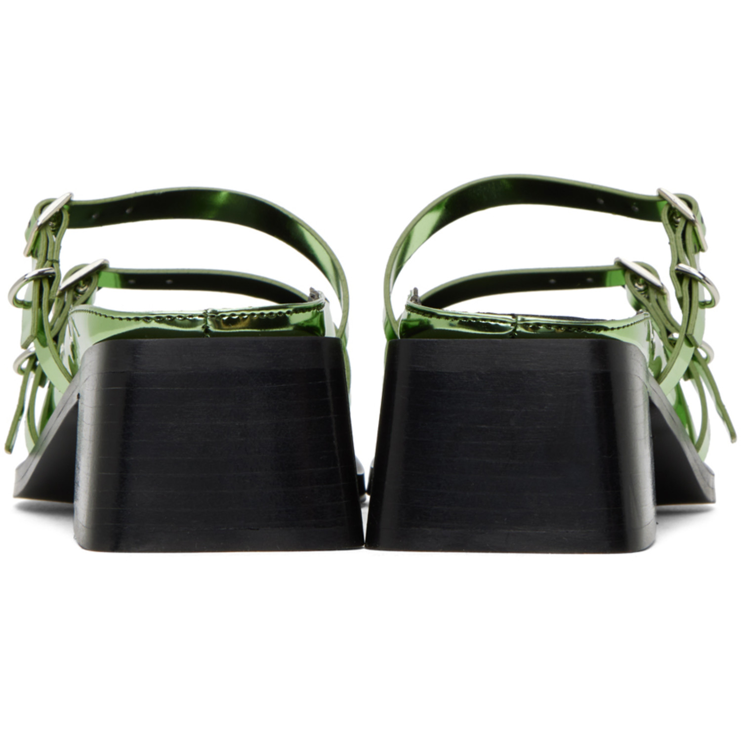  Justine Clenquet Green Andie Metallic Mules 