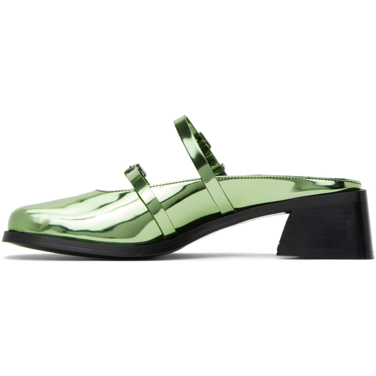  Justine Clenquet Green Andie Metallic Mules 