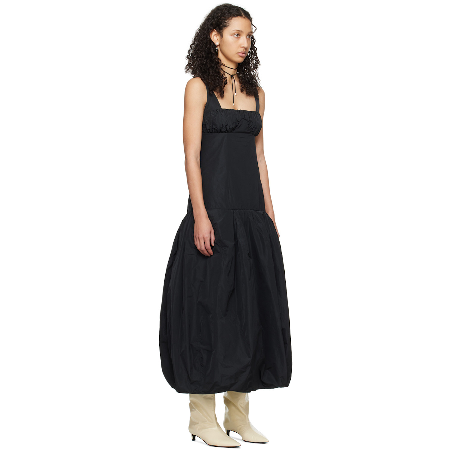  Jil Sander Black Ruched Midi Dress 