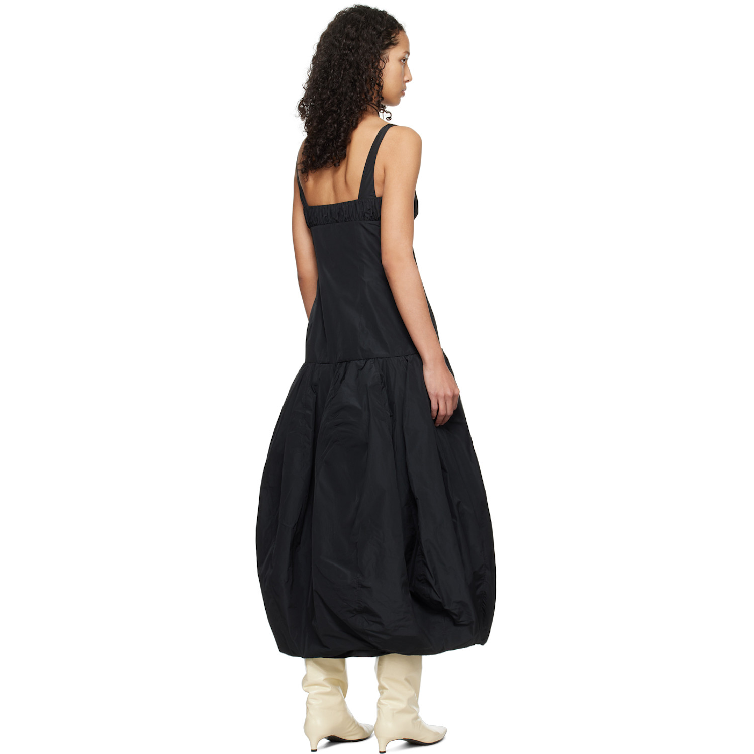  Jil Sander Black Ruched Midi Dress 
