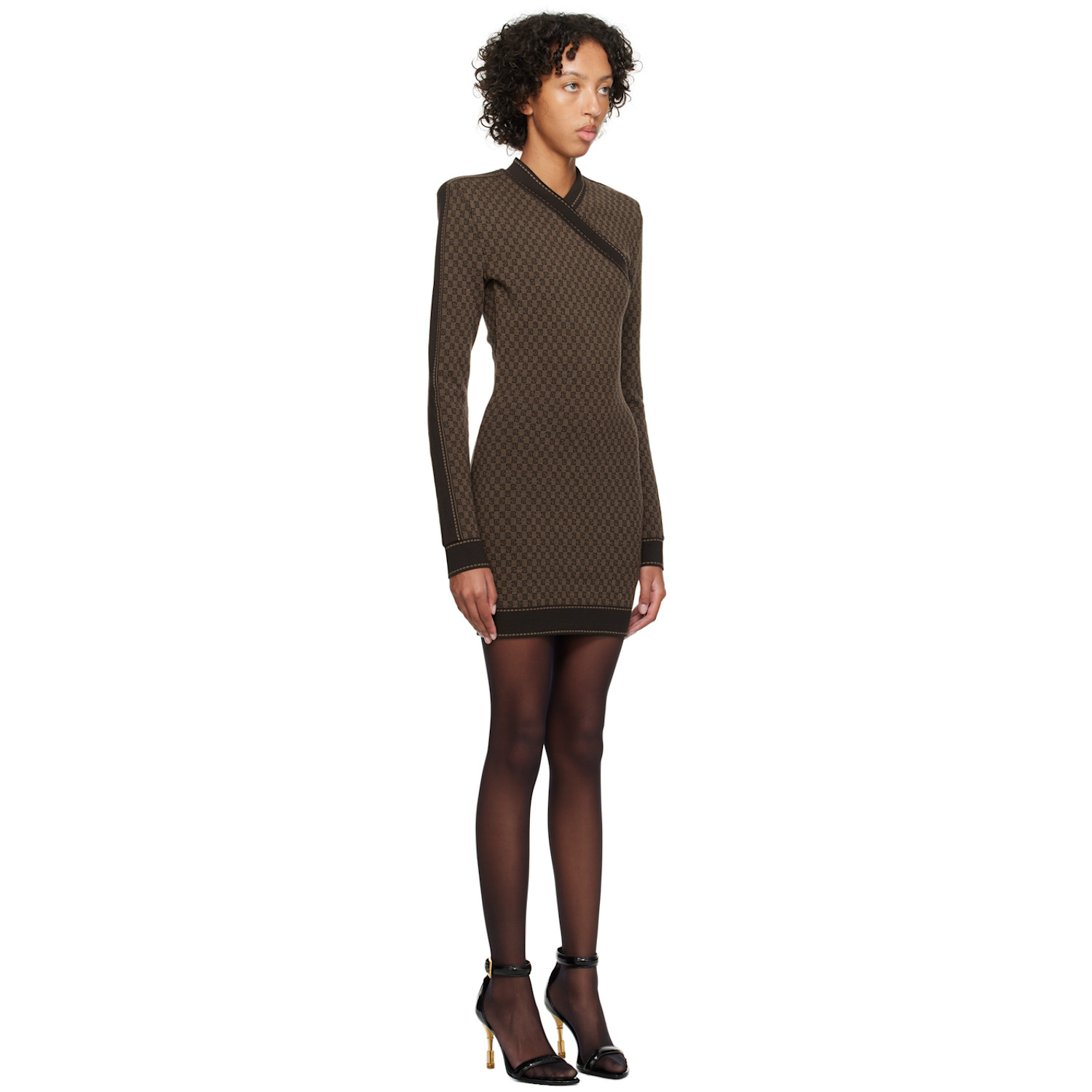  Balmain Brown Mini Monogram Minidress 