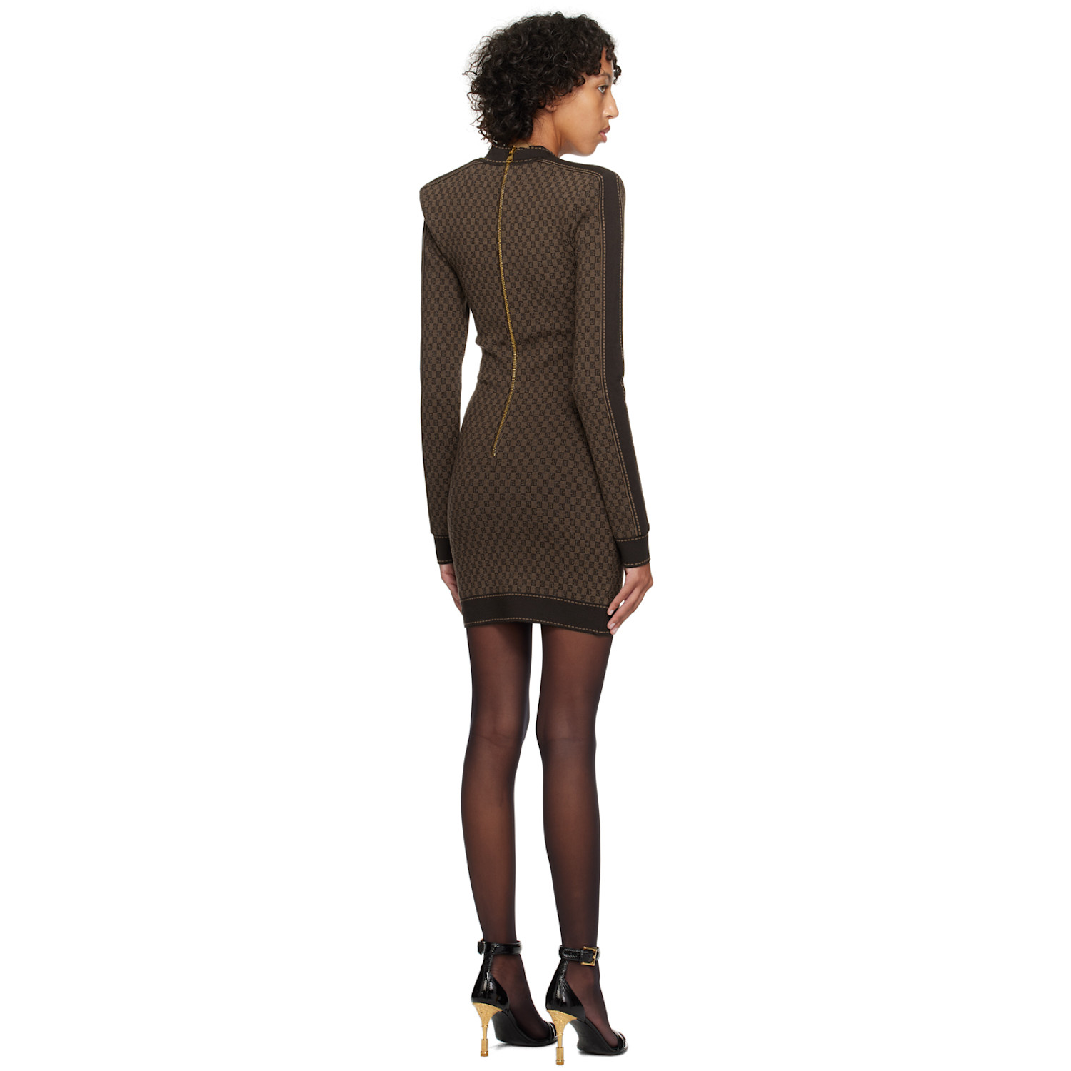  Balmain Brown Mini Monogram Minidress 