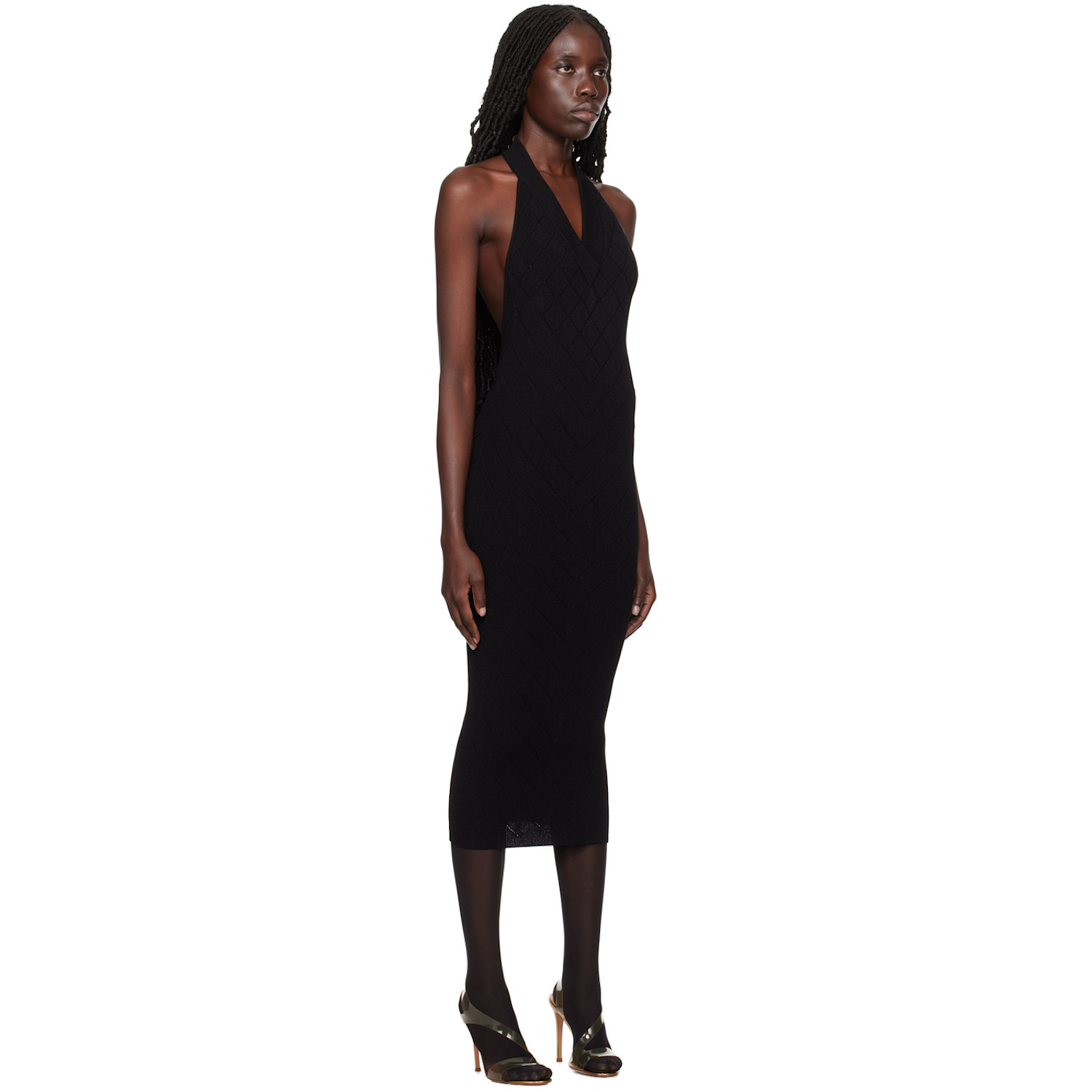  Balmain Black Halter Midi Dress 