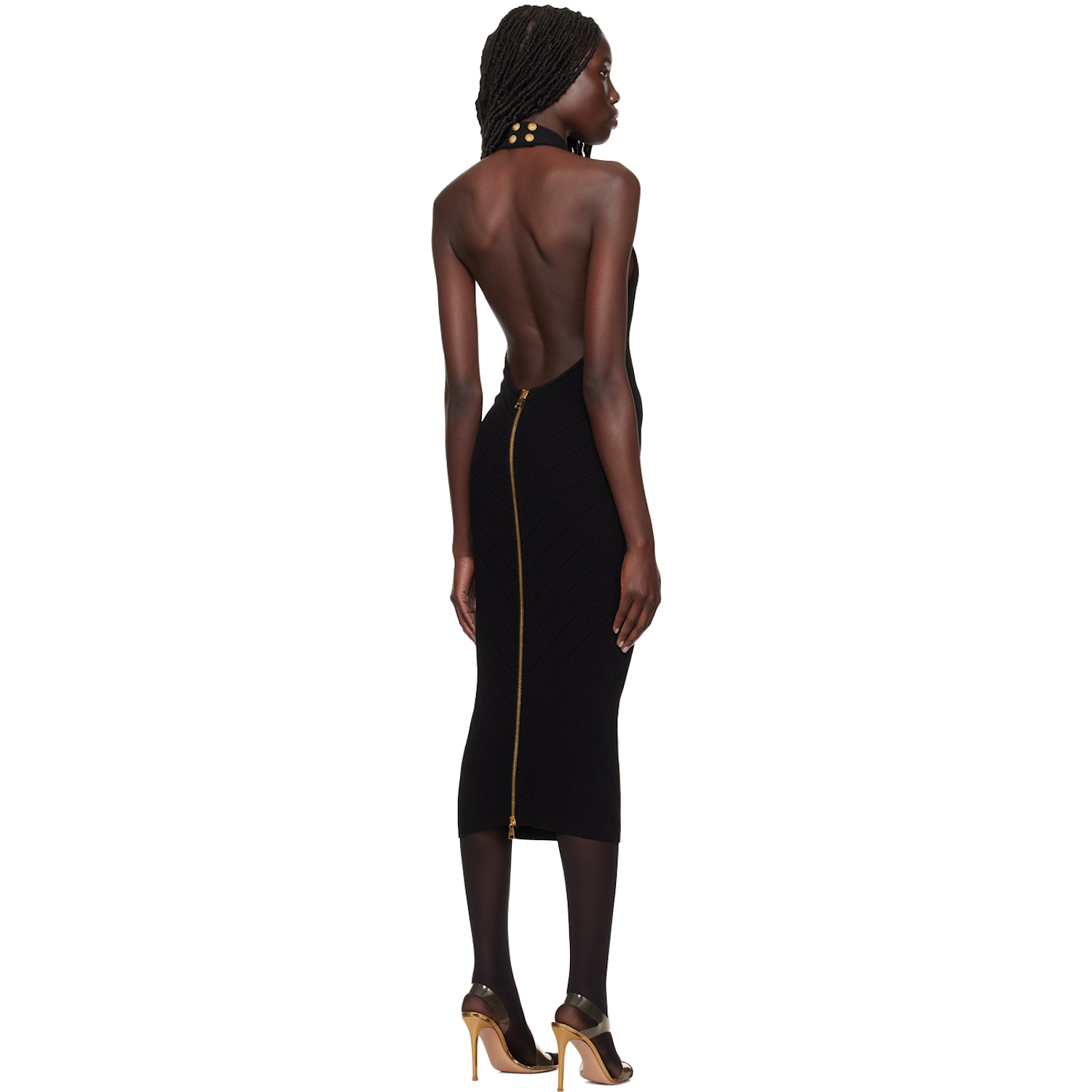  Balmain Black Halter Midi Dress 