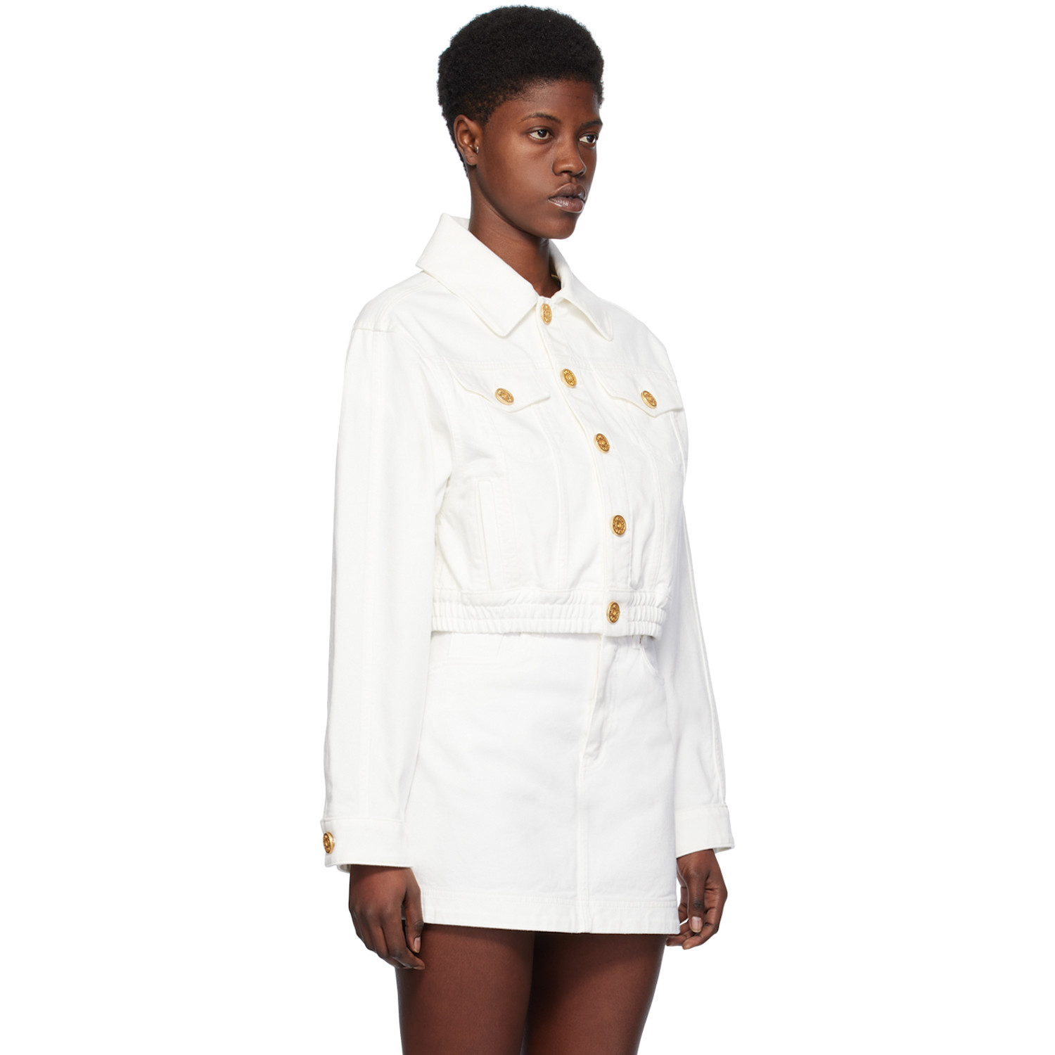  Balmain White Cropped Denim Jacket 