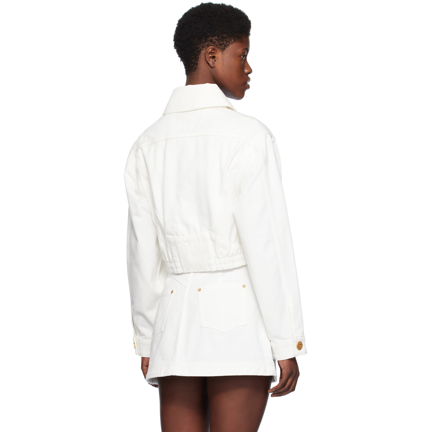  Balmain White Cropped Denim Jacket 