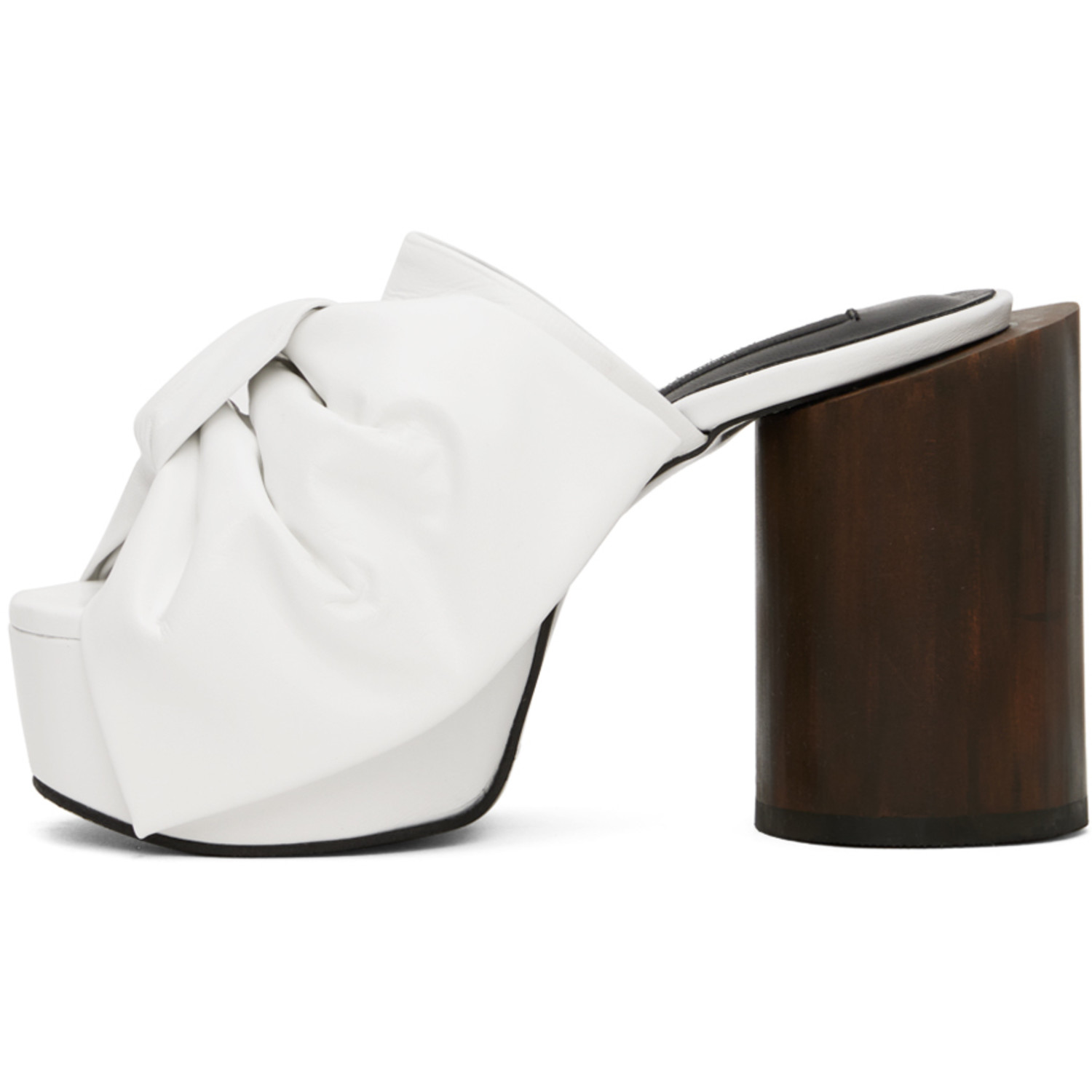  Pushbutton White Ribbon Platform Heels 