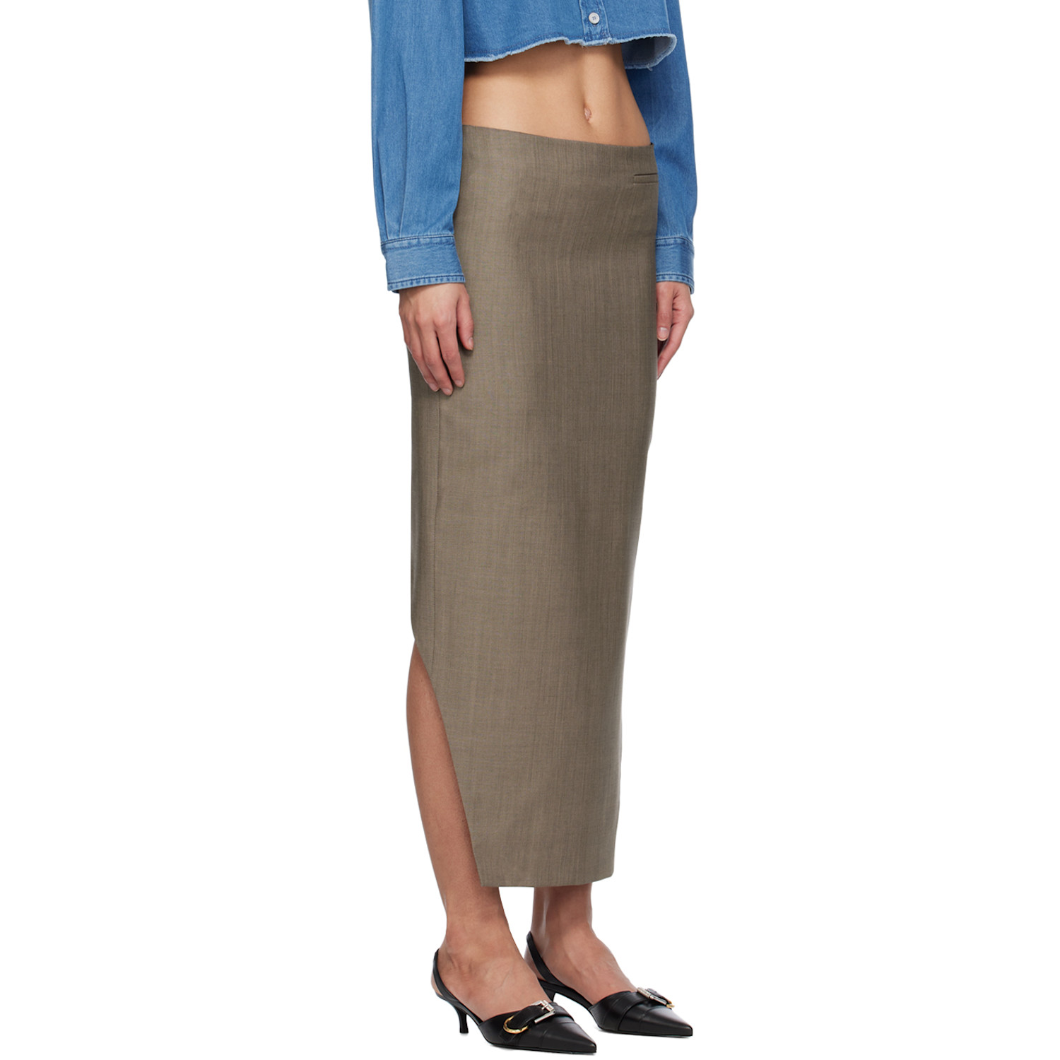  Givenchy Gray Front Kick Midi Skirt 