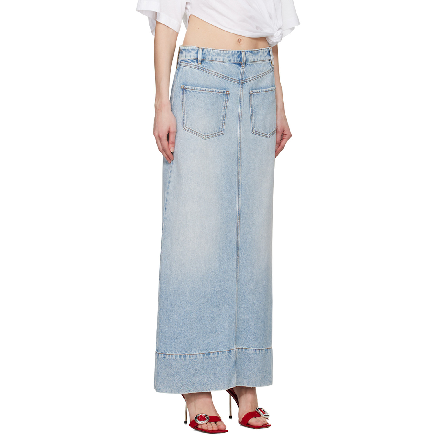  Sportmax Blue Faded Denim Maxi Skirt 
