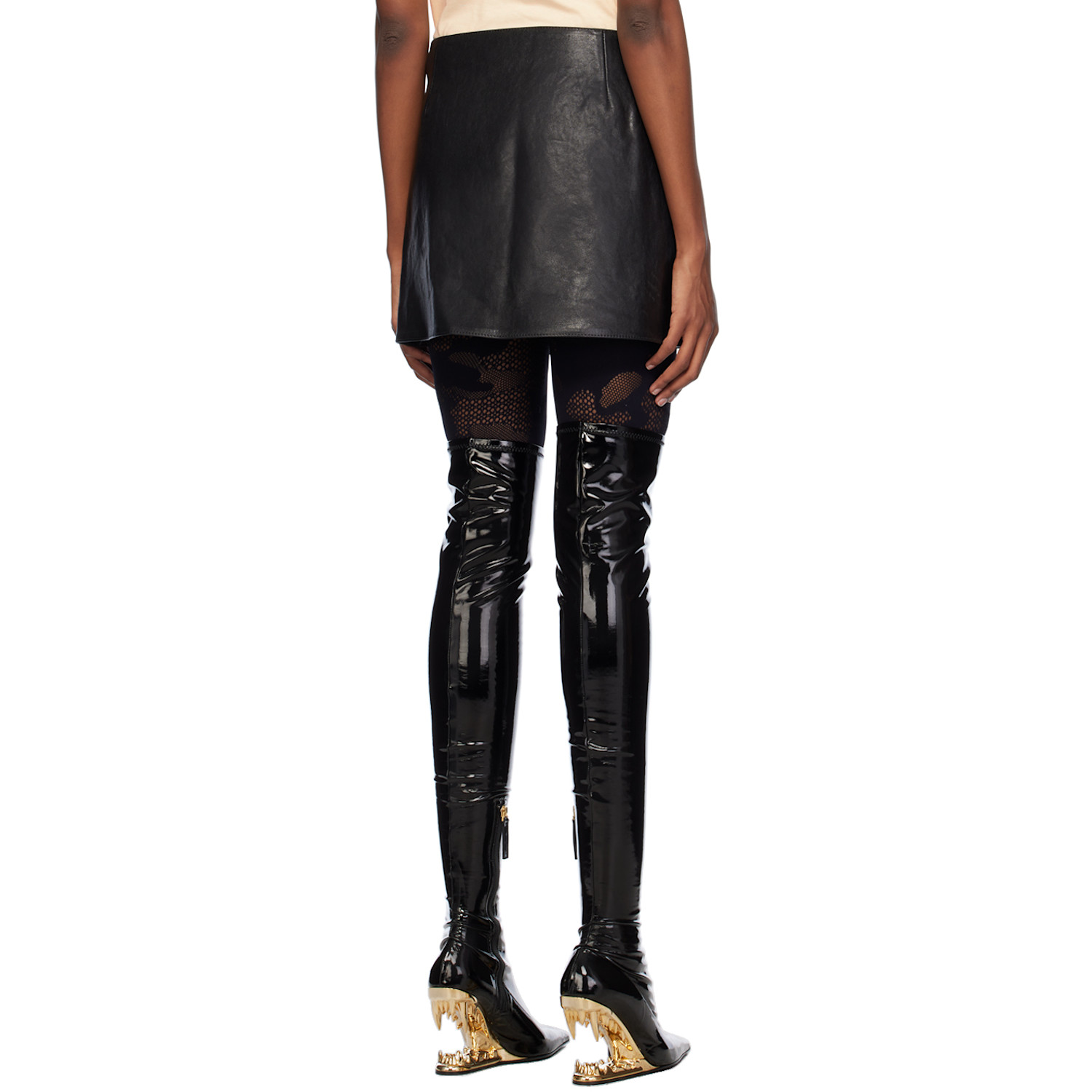  Gcds Black Hoop Leather Miniskirt 