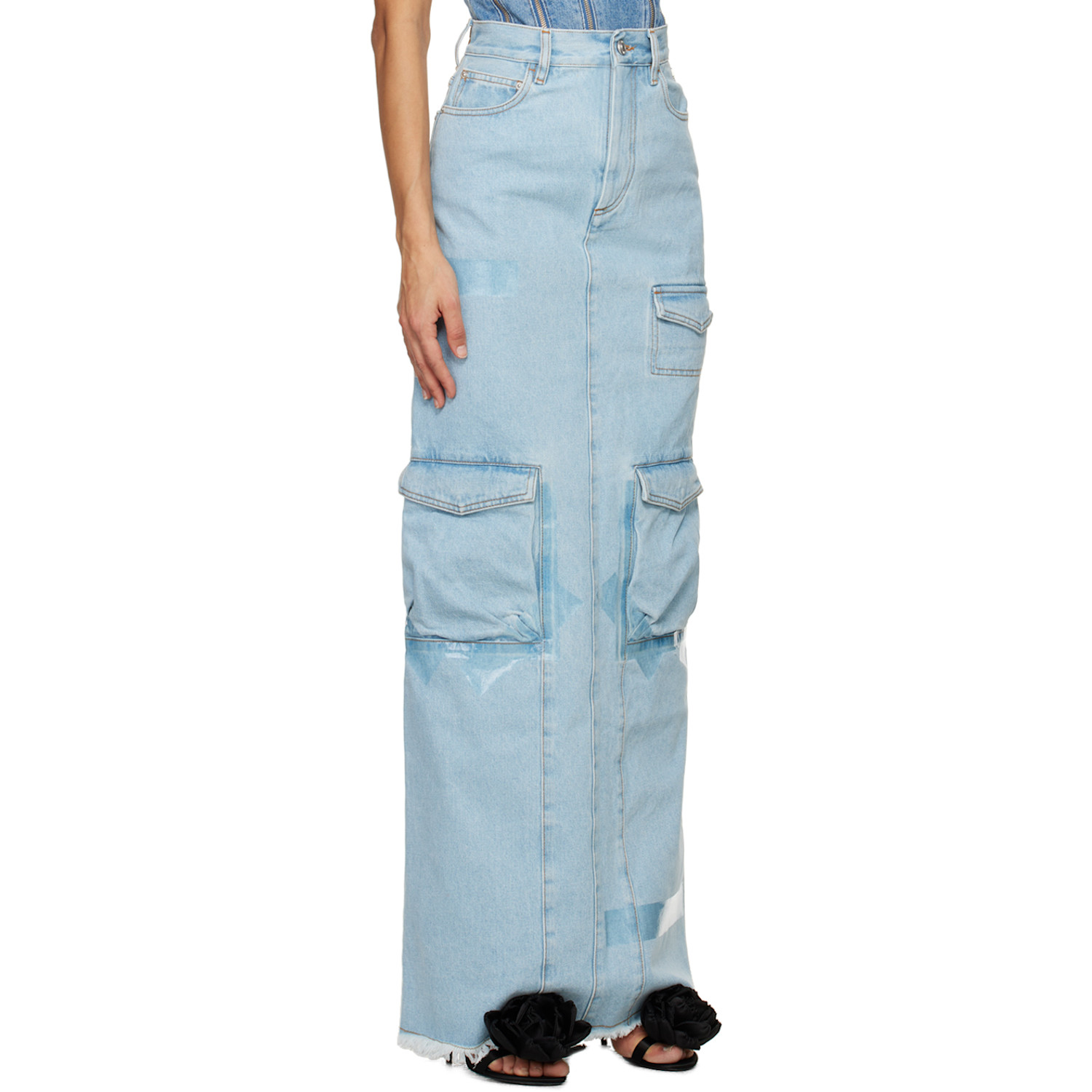  Gcds Blue Ultracargo Denim Maxi Skirt 