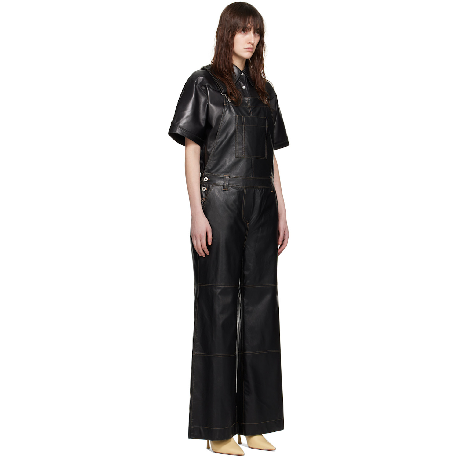  Stand Studio Black Vanna Faux-leather Overalls 