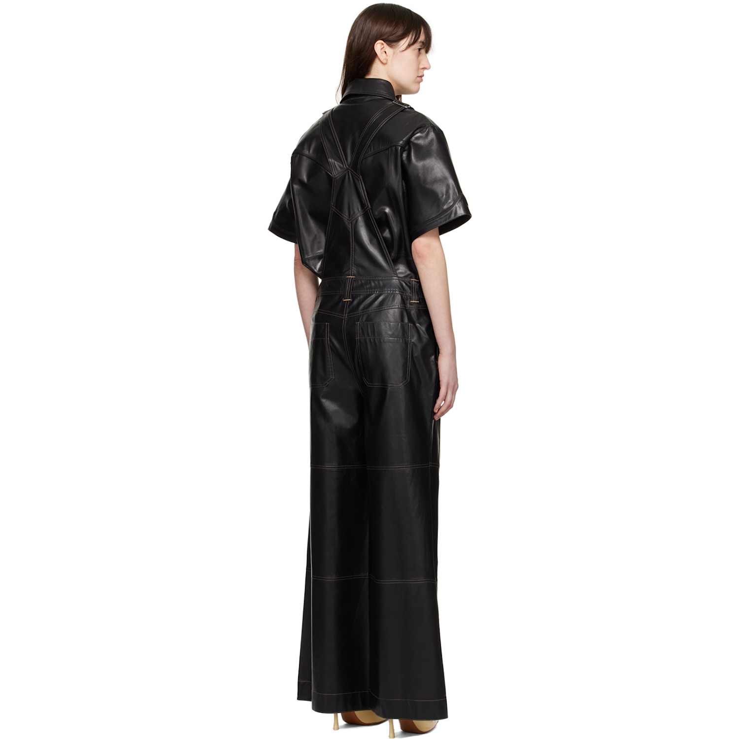  Stand Studio Black Vanna Faux-leather Overalls 