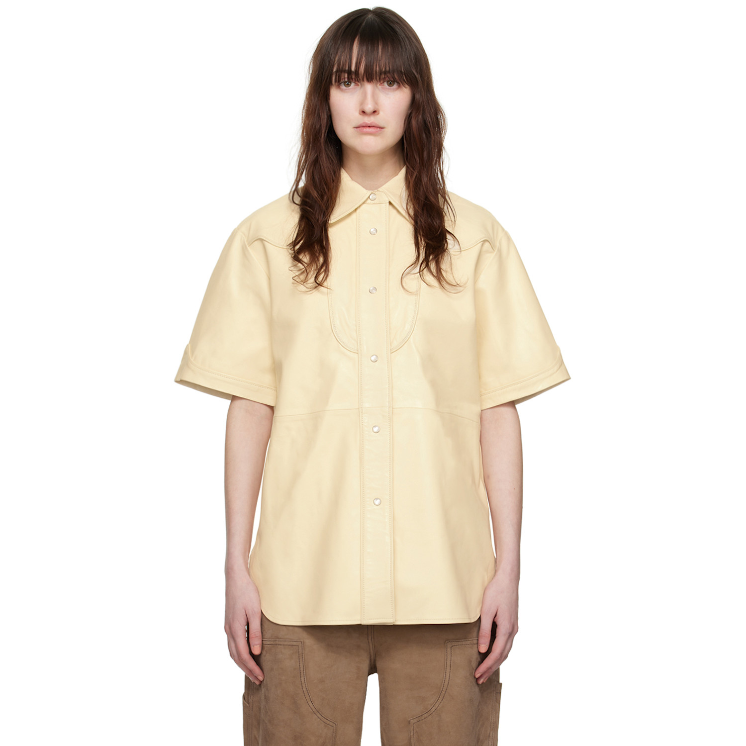 Stand Studio Off-White Saloon Leather Shirt