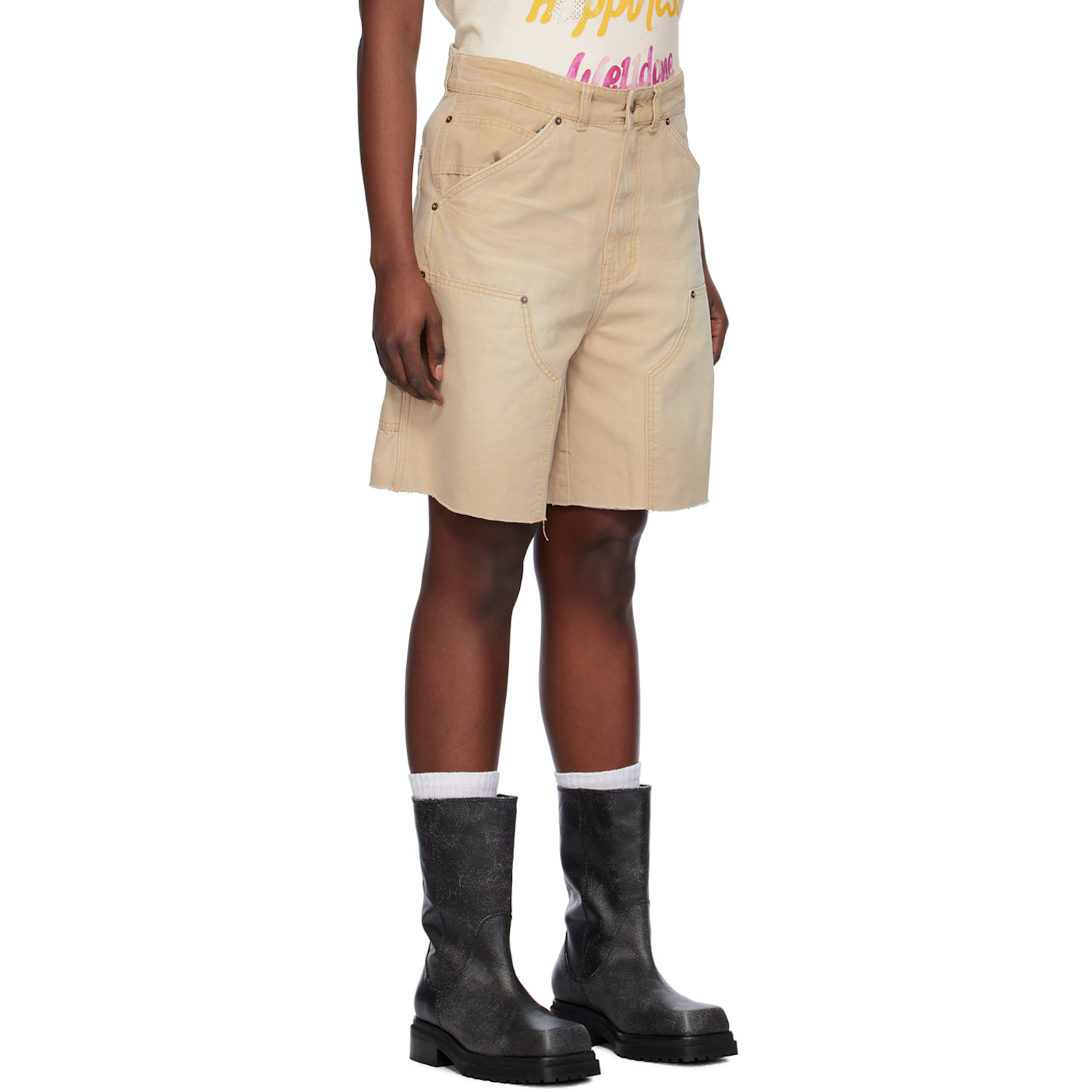  We11done Beige Raw Edge Shorts 