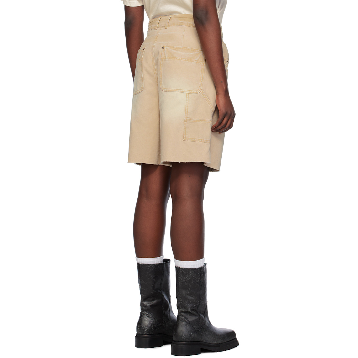  We11done Beige Raw Edge Shorts 