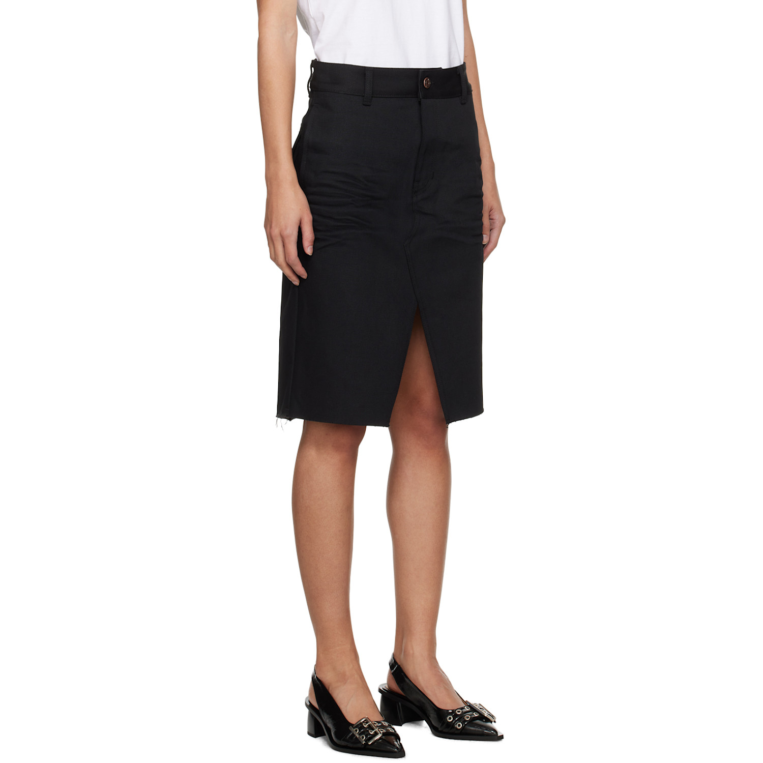 We11done Black Raw Edge Midi Skirt 