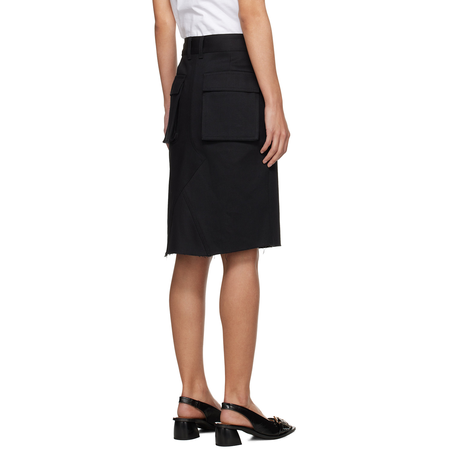  We11done Black Raw Edge Midi Skirt 