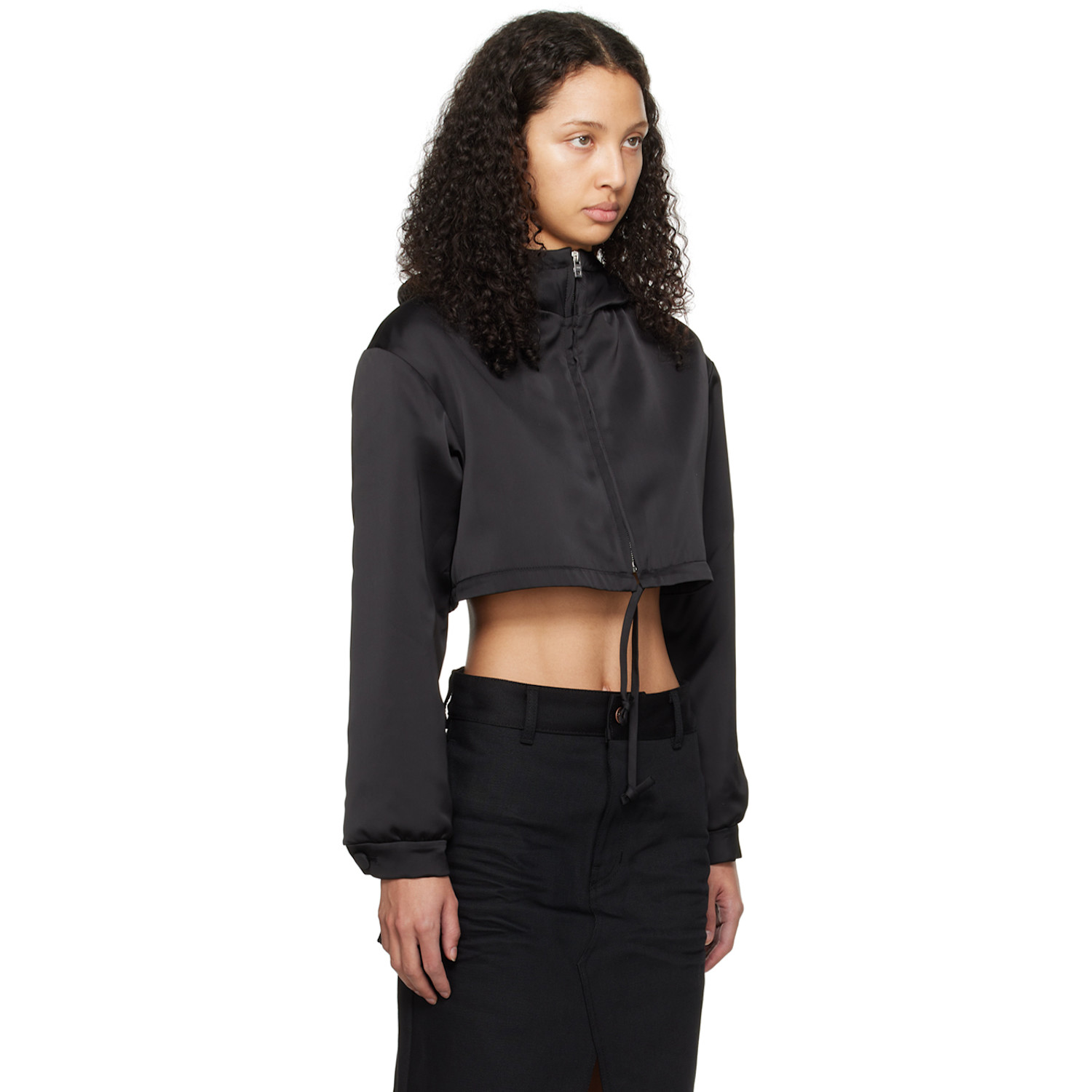  We11done Black Cropped Hoodie 