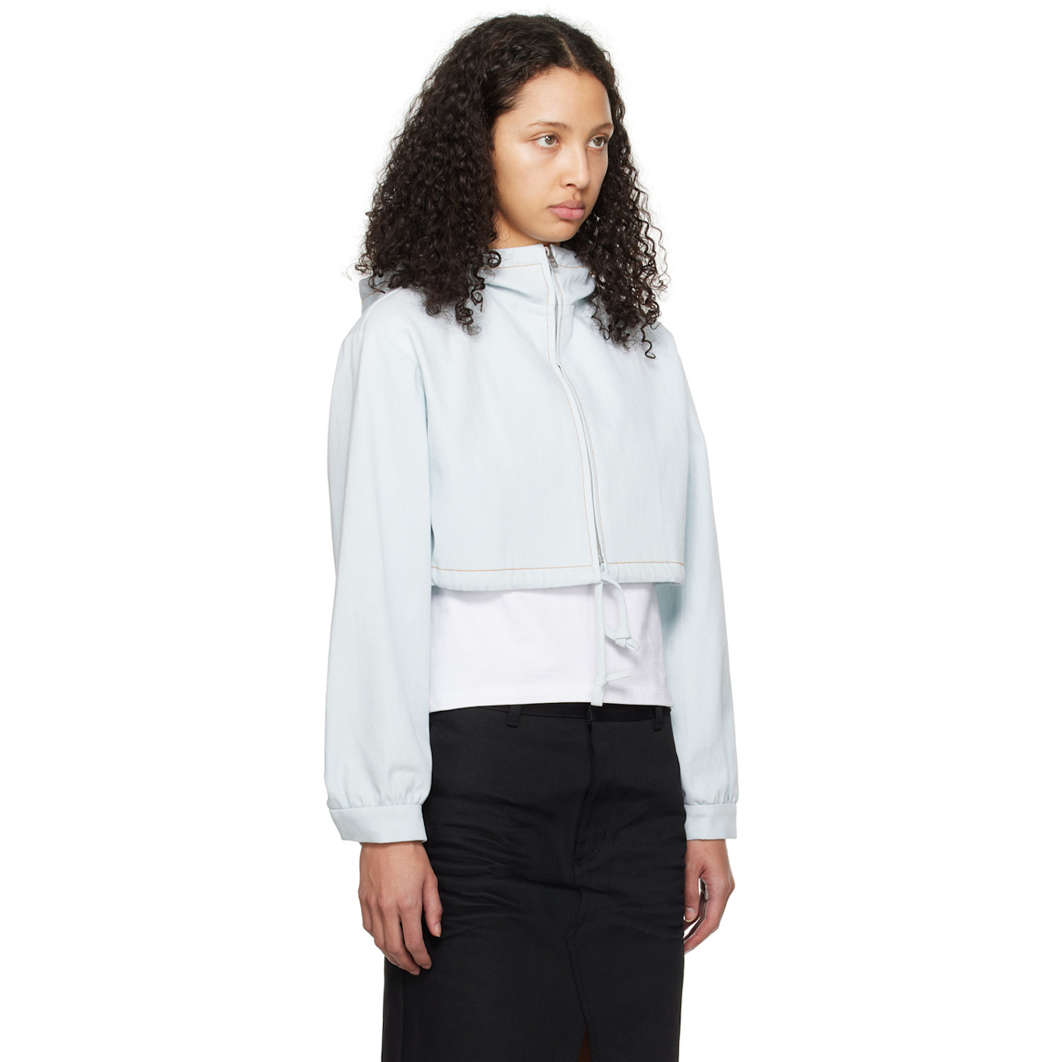  We11done Blue Cropped Denim Hoodie 