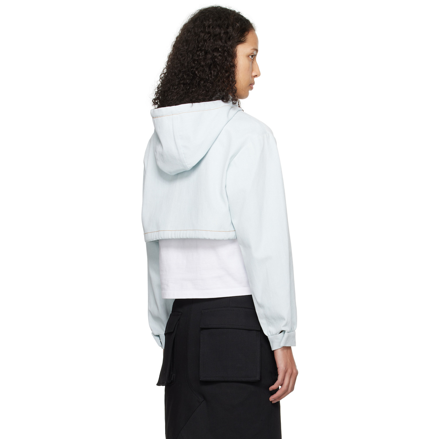  We11done Blue Cropped Denim Hoodie 