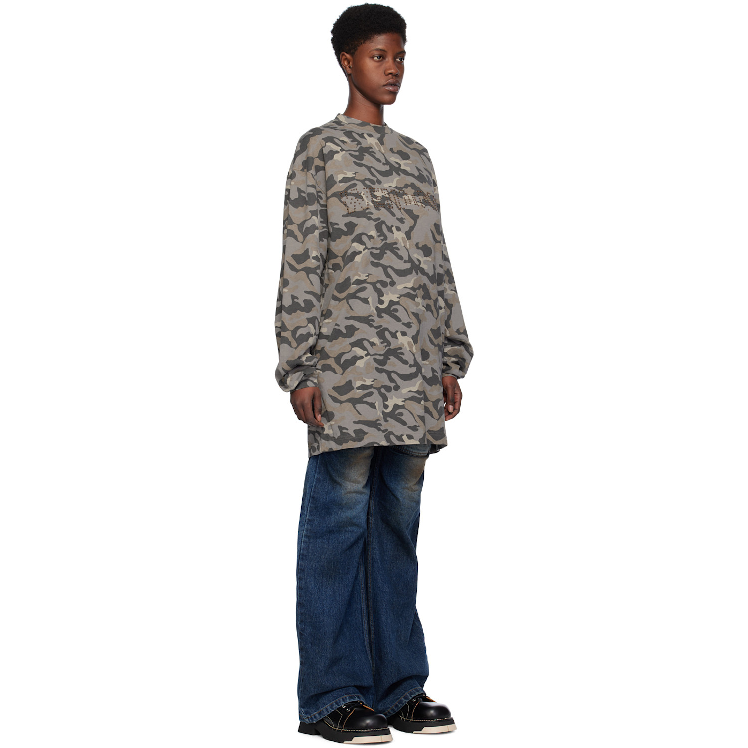  We11done Gray Camouflage Long Sleeve T-shirt 