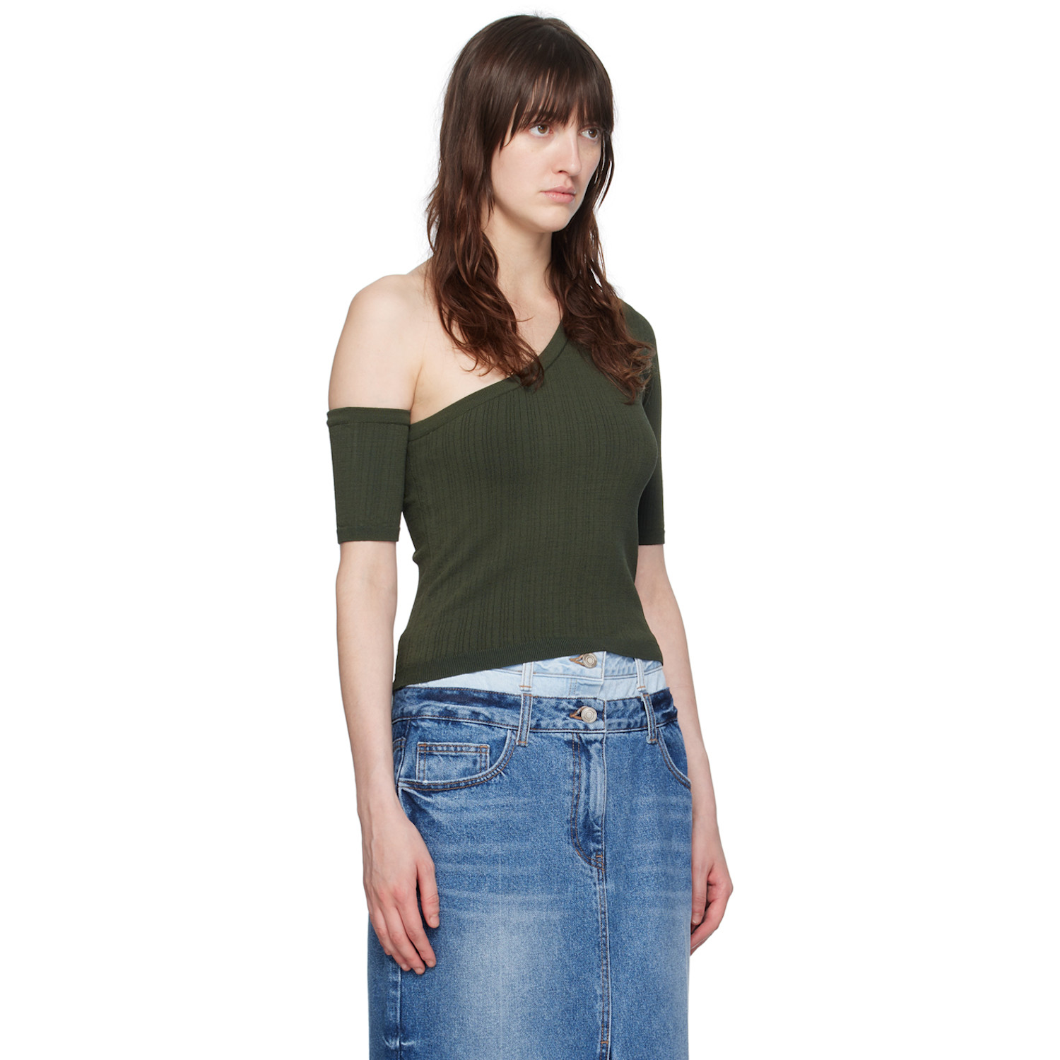  Juun.j Green One-shoulder T-shirt 