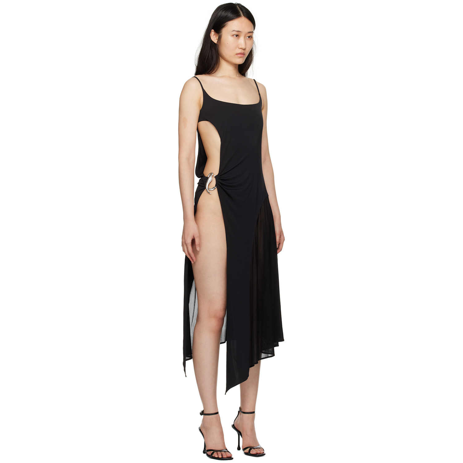  Mugler Black Asymmetric Midi Dress 