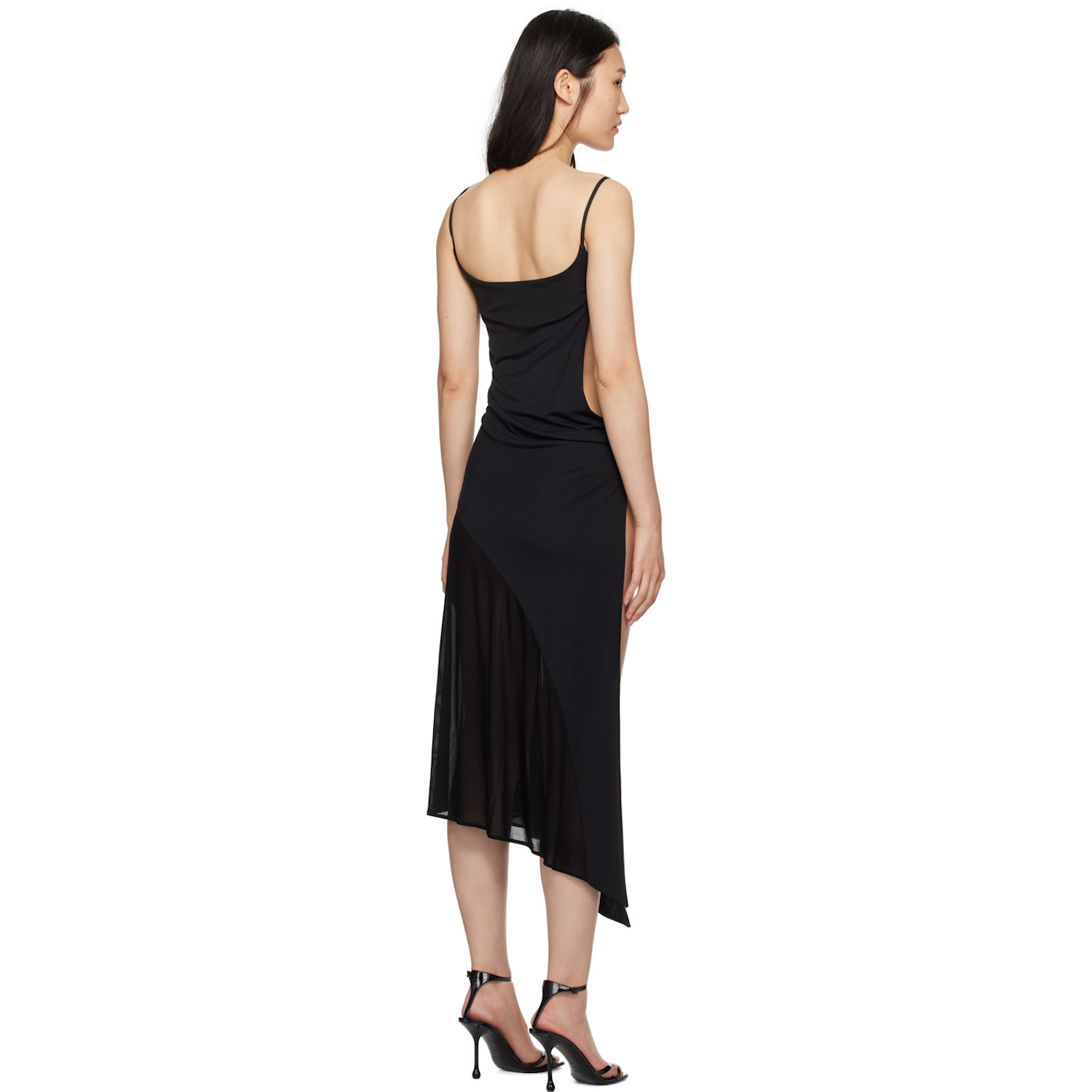  Mugler Black Asymmetric Midi Dress 