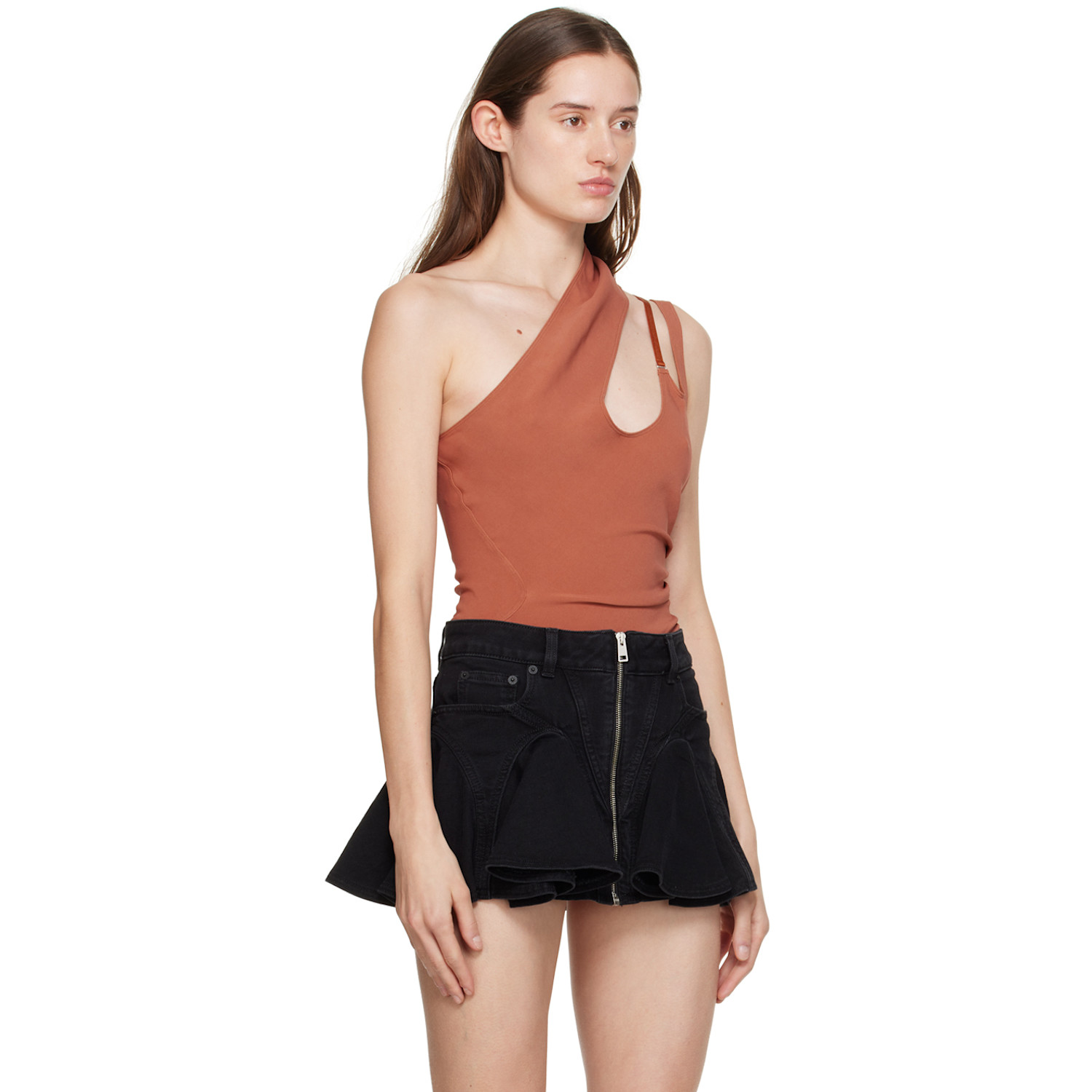  Mugler Pink Asymmetric Bodysuit 