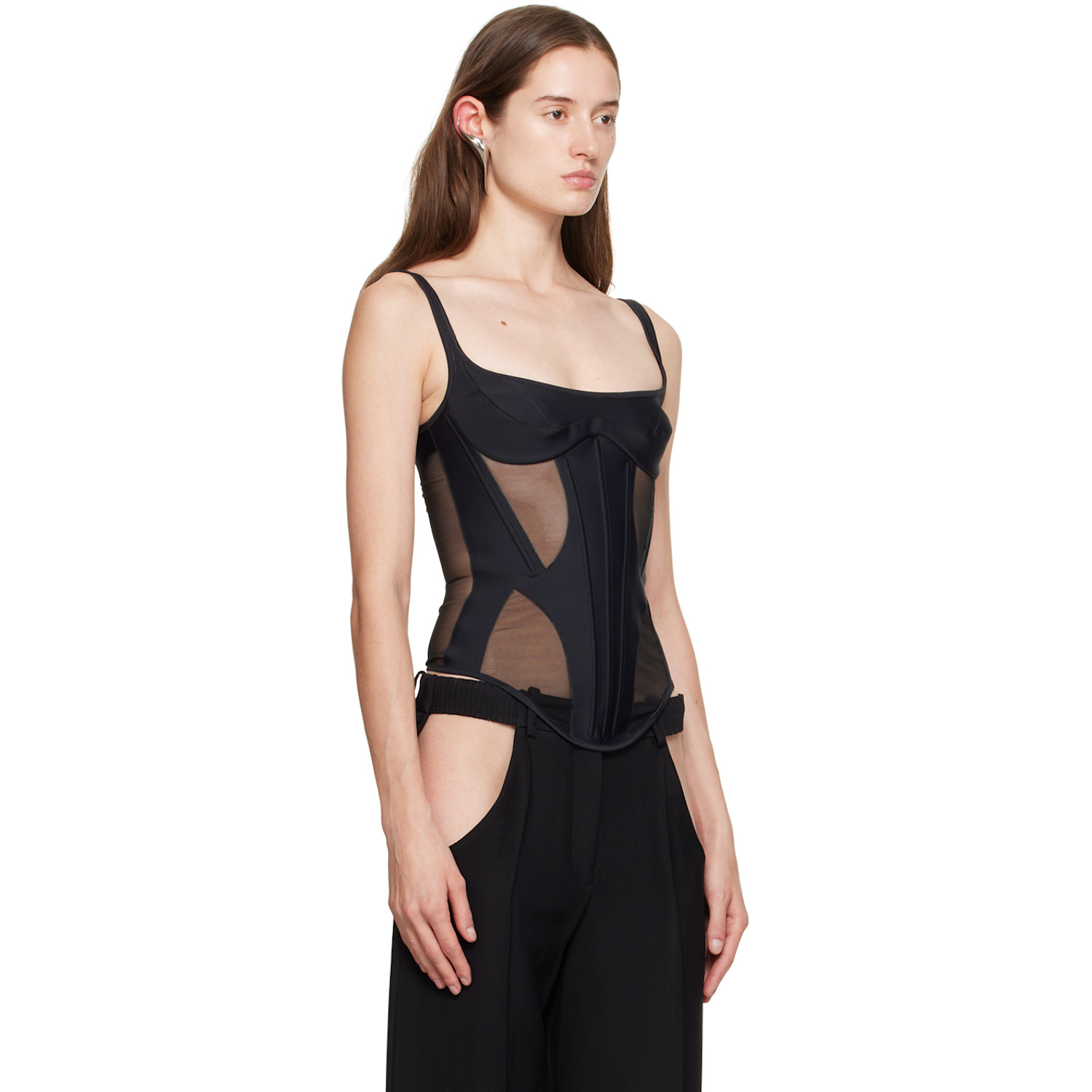  Mugler Black Illusion Tank Top 