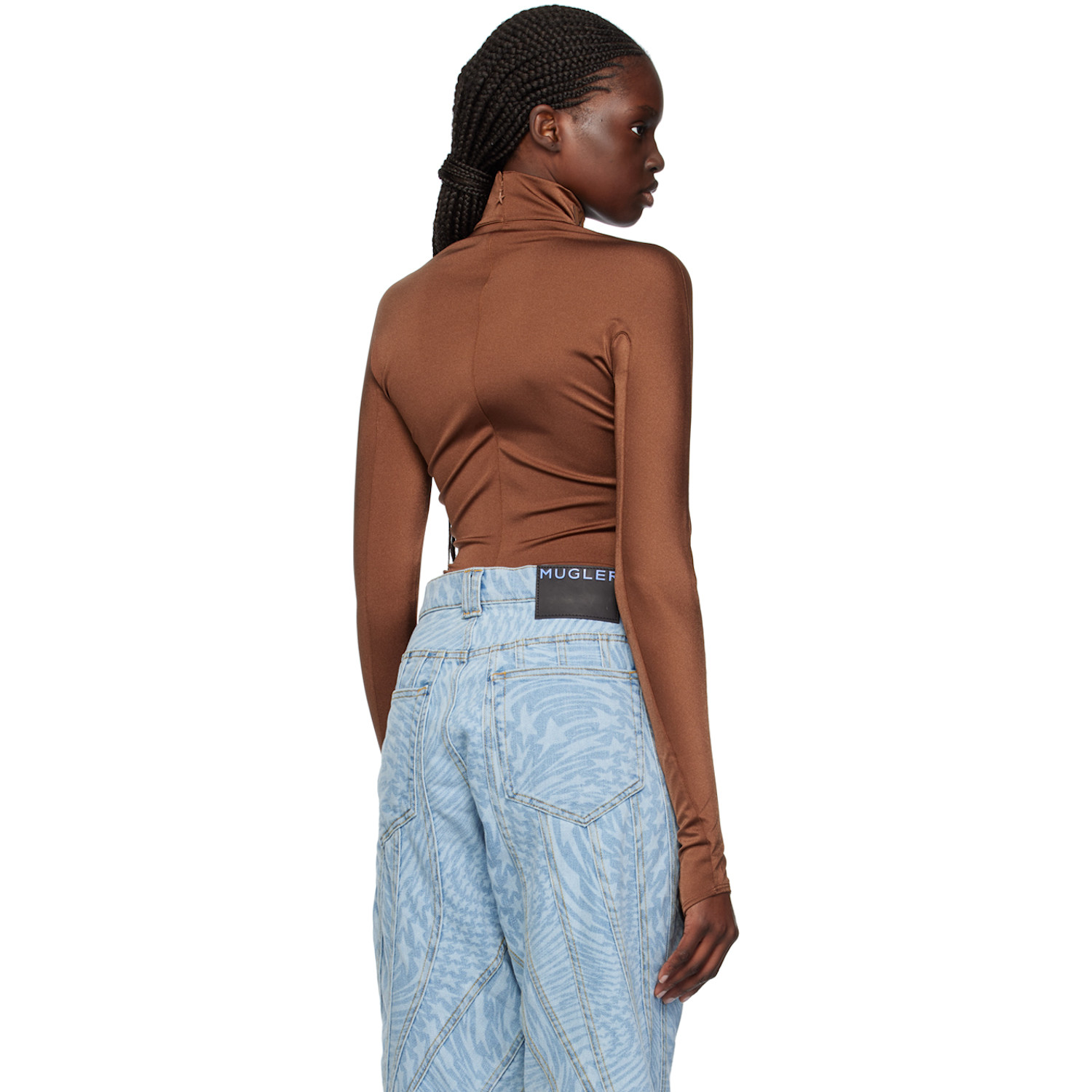  Mugler Brown Mock Neck Bodysuit 