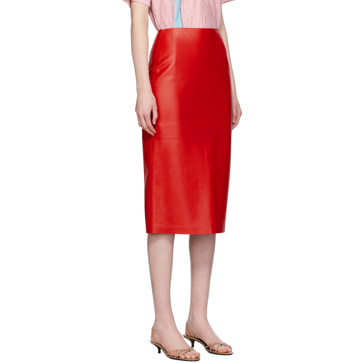  The Row Red Bartellette Leather Midi Skirt 