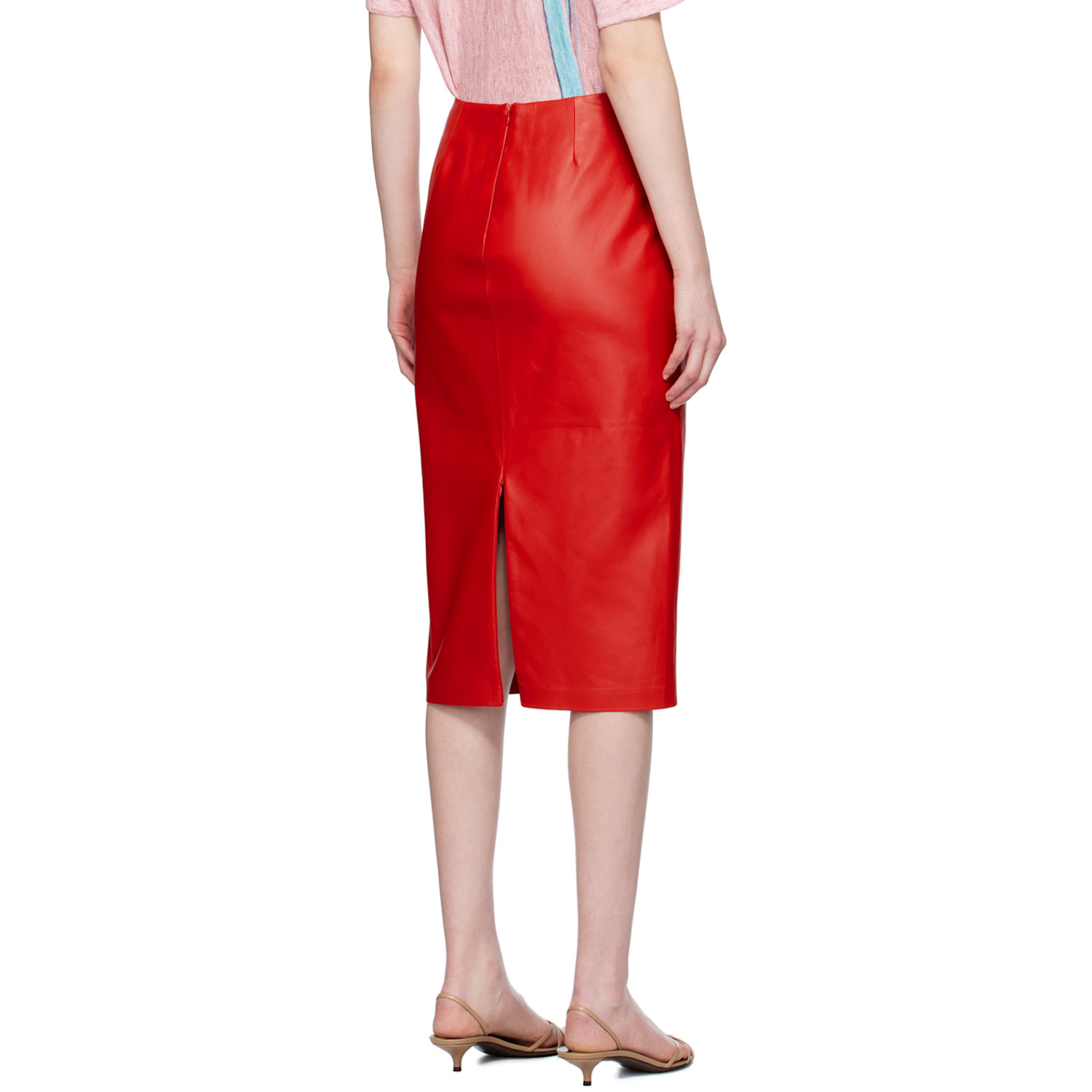  The Row Red Bartellette Leather Midi Skirt 