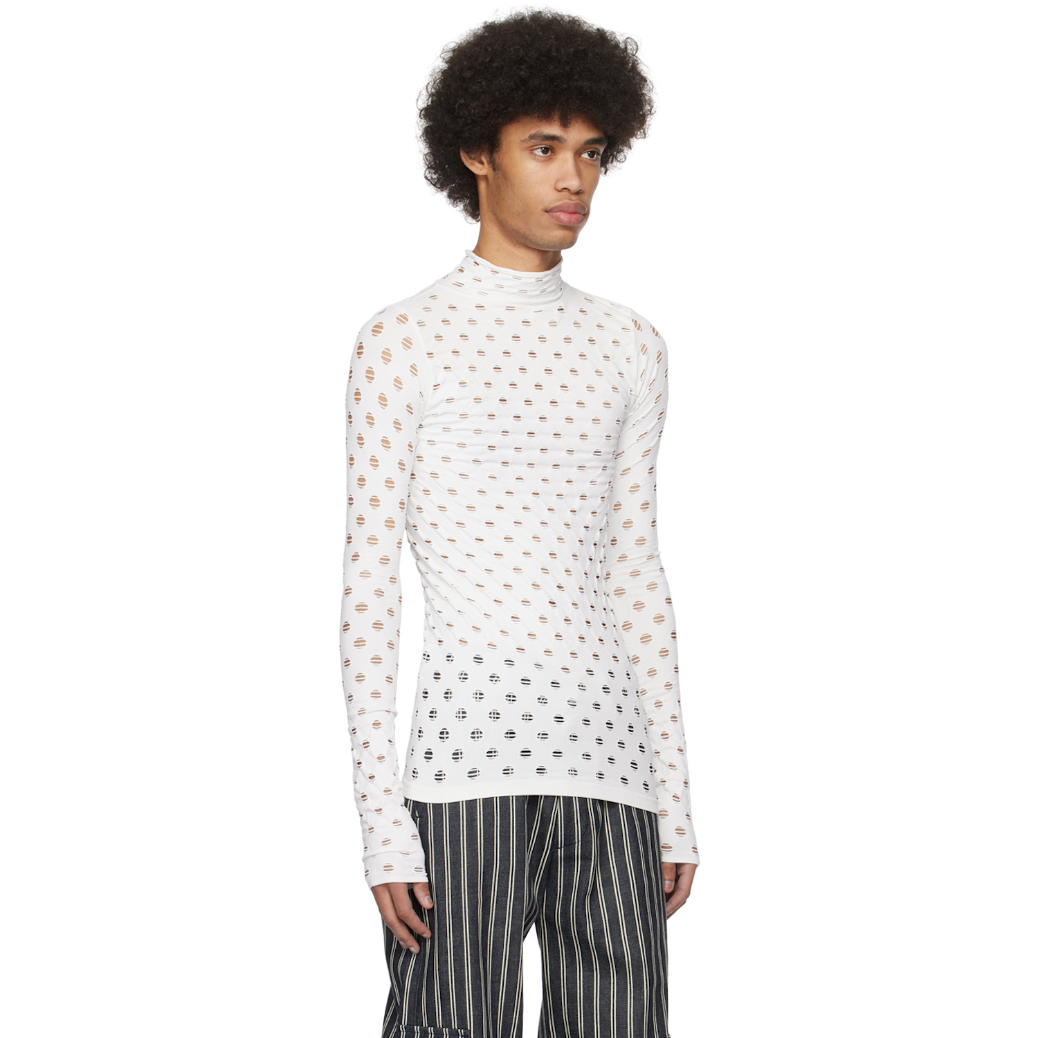  Maisie Wilen White Perforated Turtleneck 
