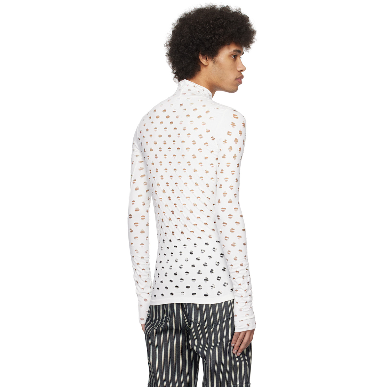  Maisie Wilen White Perforated Turtleneck 