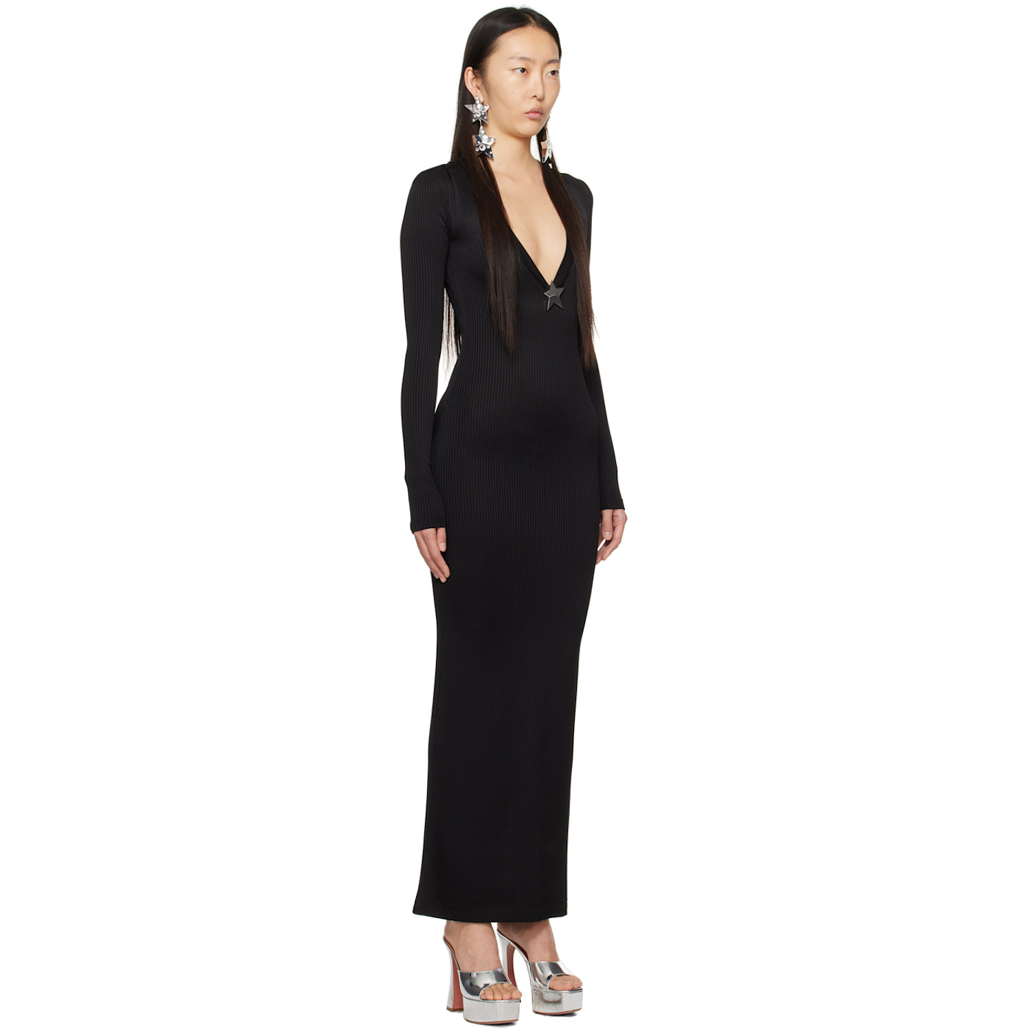  Area Black Star Stud Maxi Dress 
