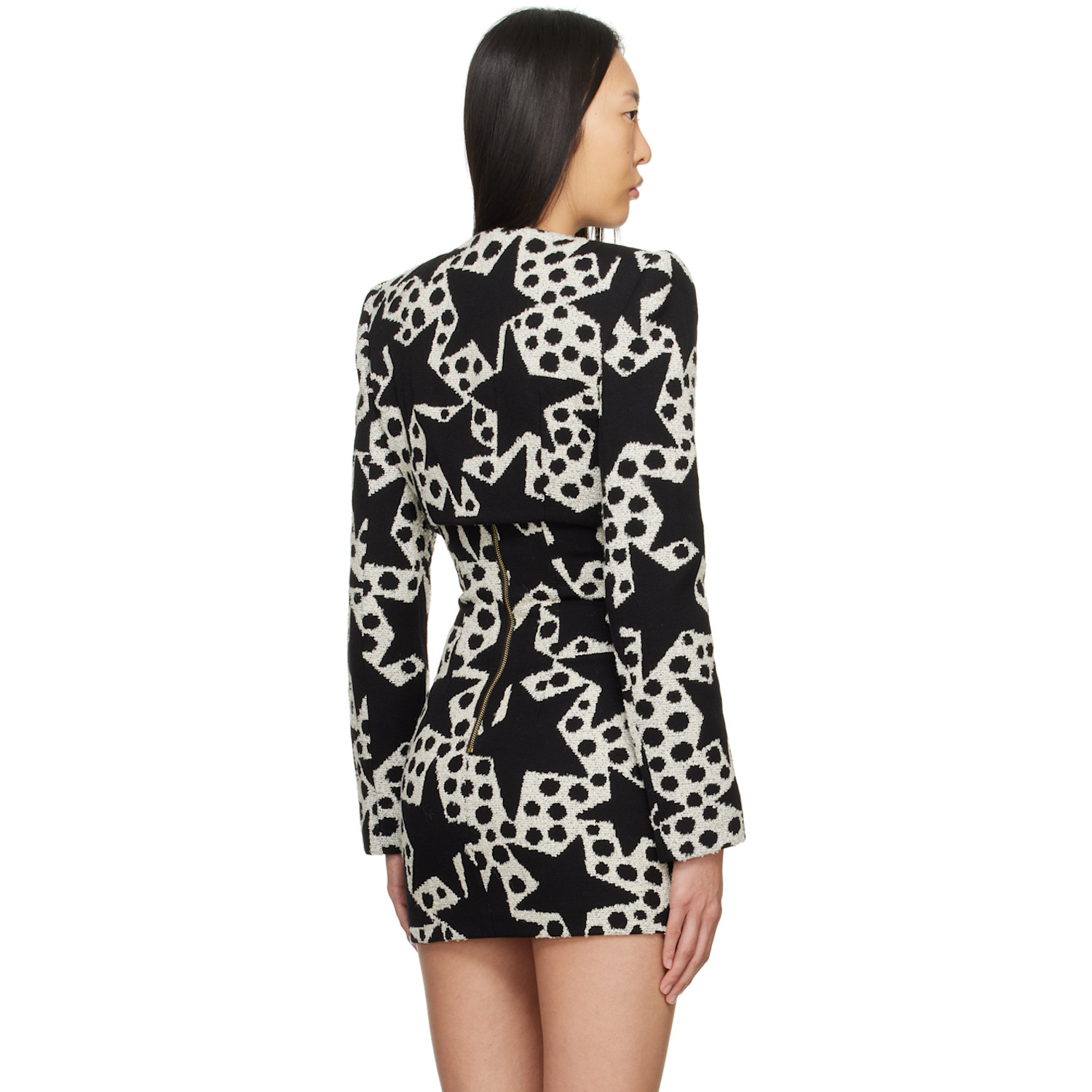  Area Black & Off-white Crystal Medallion Blazer 