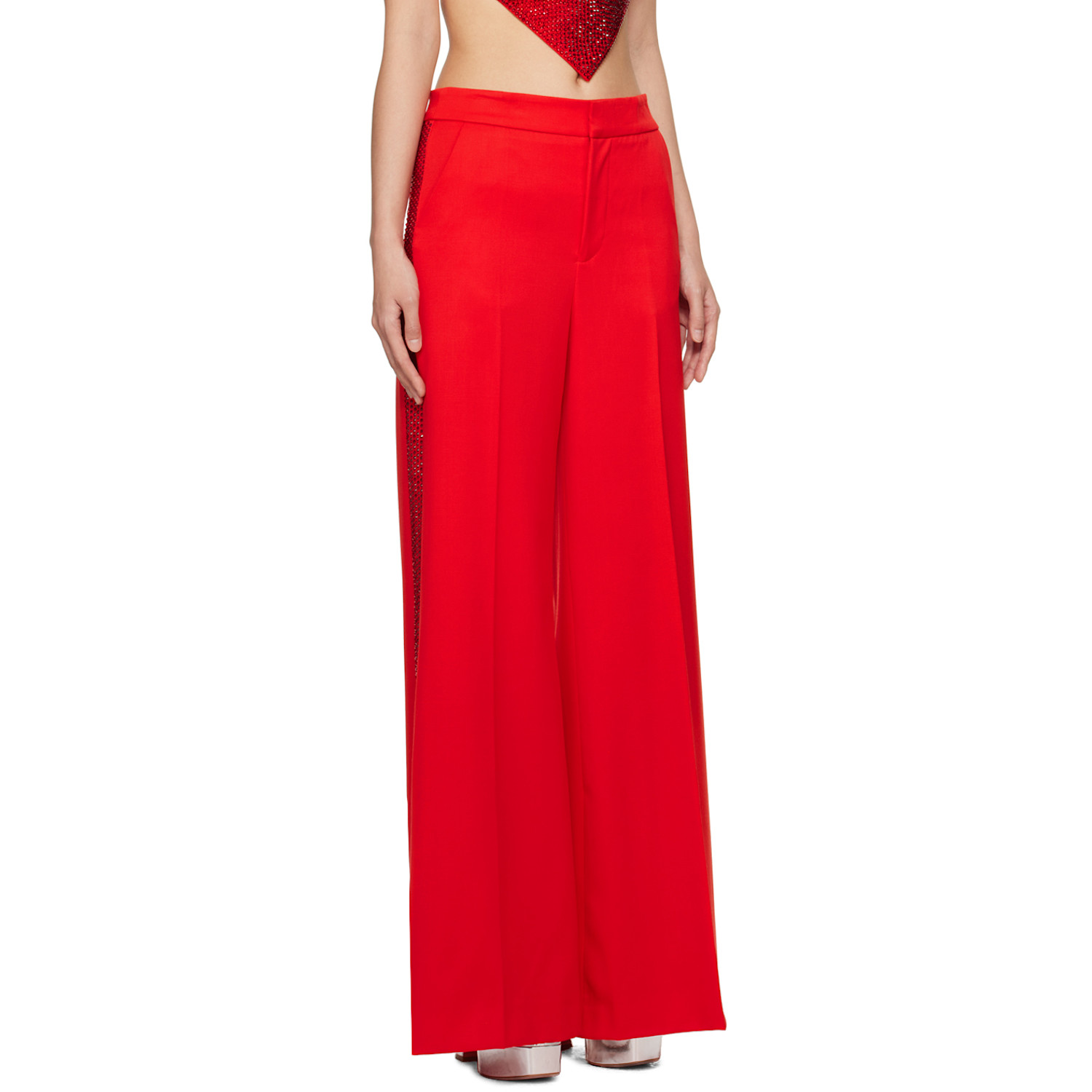 Area Red Crystal-cut Trousers 