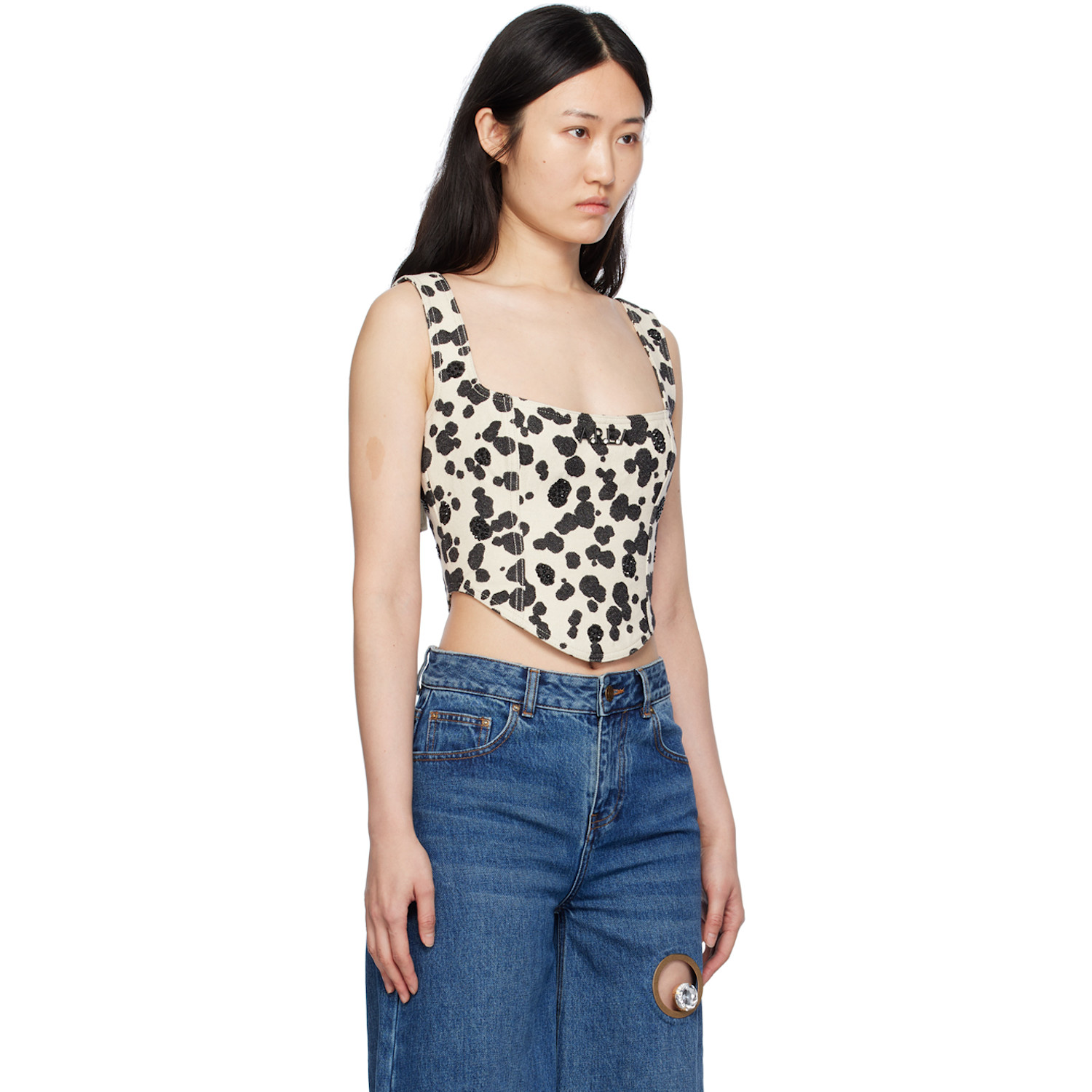  Area Off-white Dalmatian Denim Tank Top 