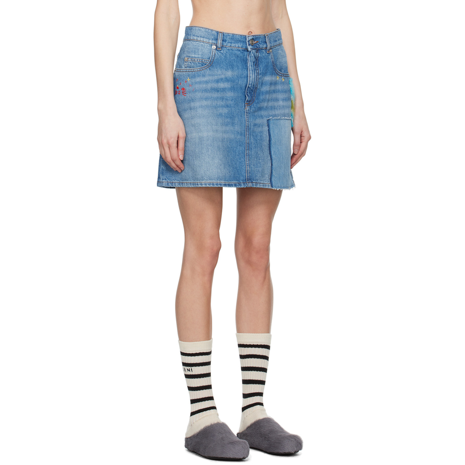 Marni Blue Paneled Denim Miniskirt 